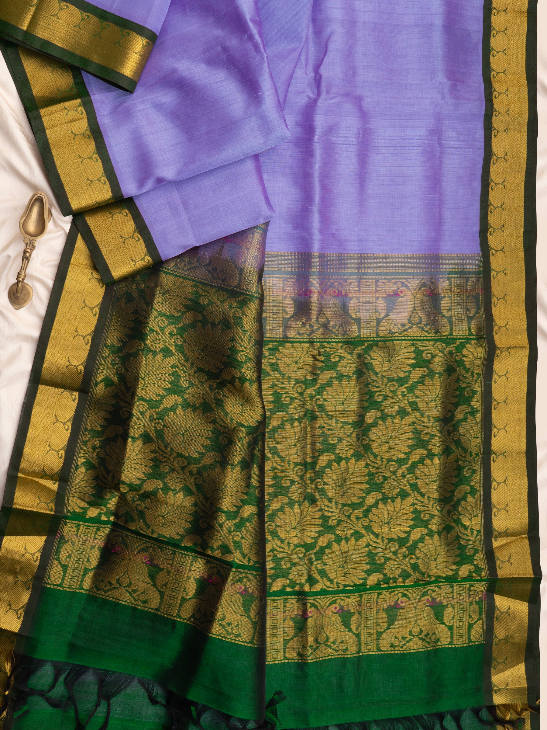 Lavender and green korvai /Silk Cotton Saree CLSA10425