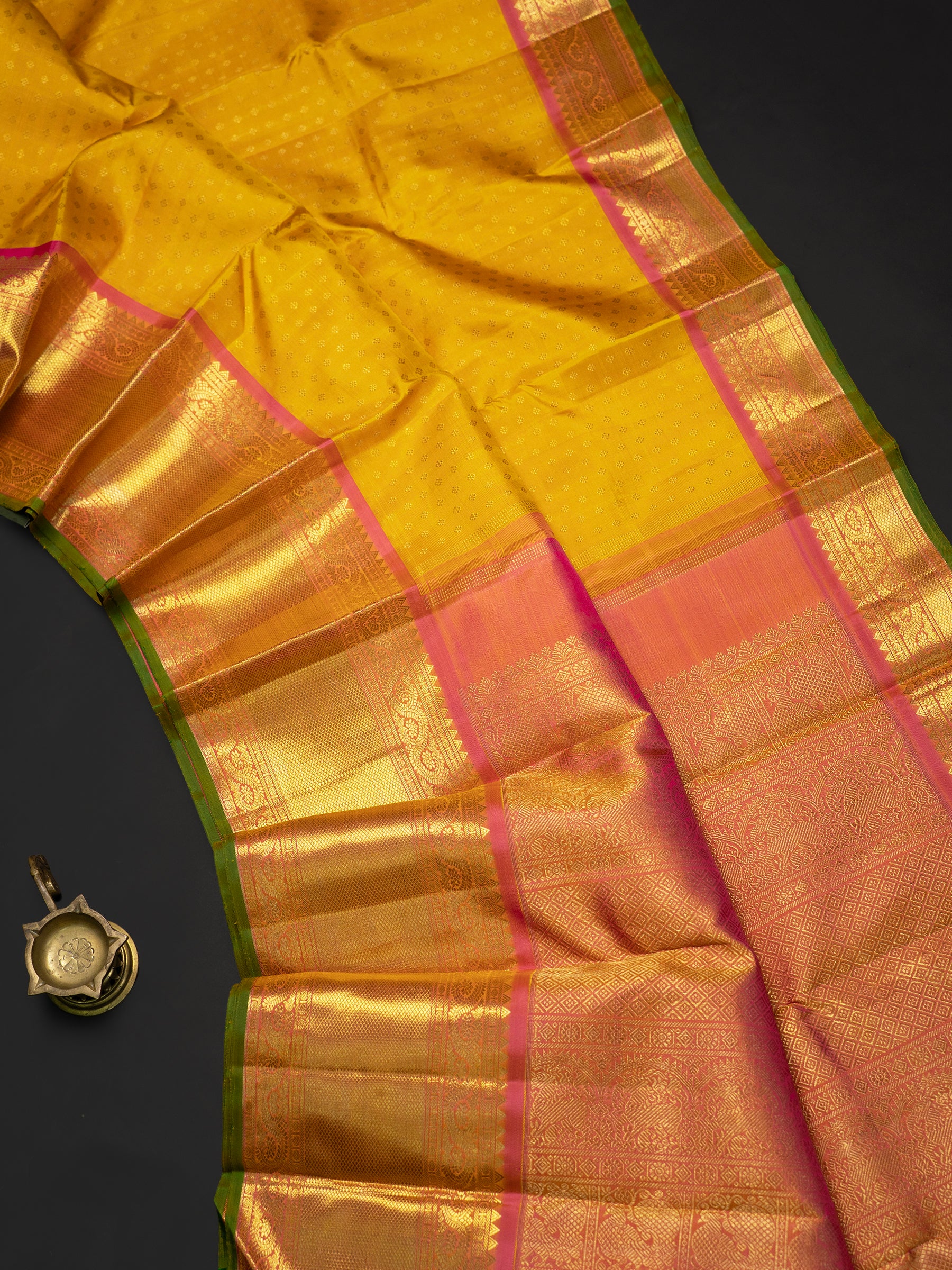 Golden mustard bridal saree Kanjipuram Silk Saree CLSA10700