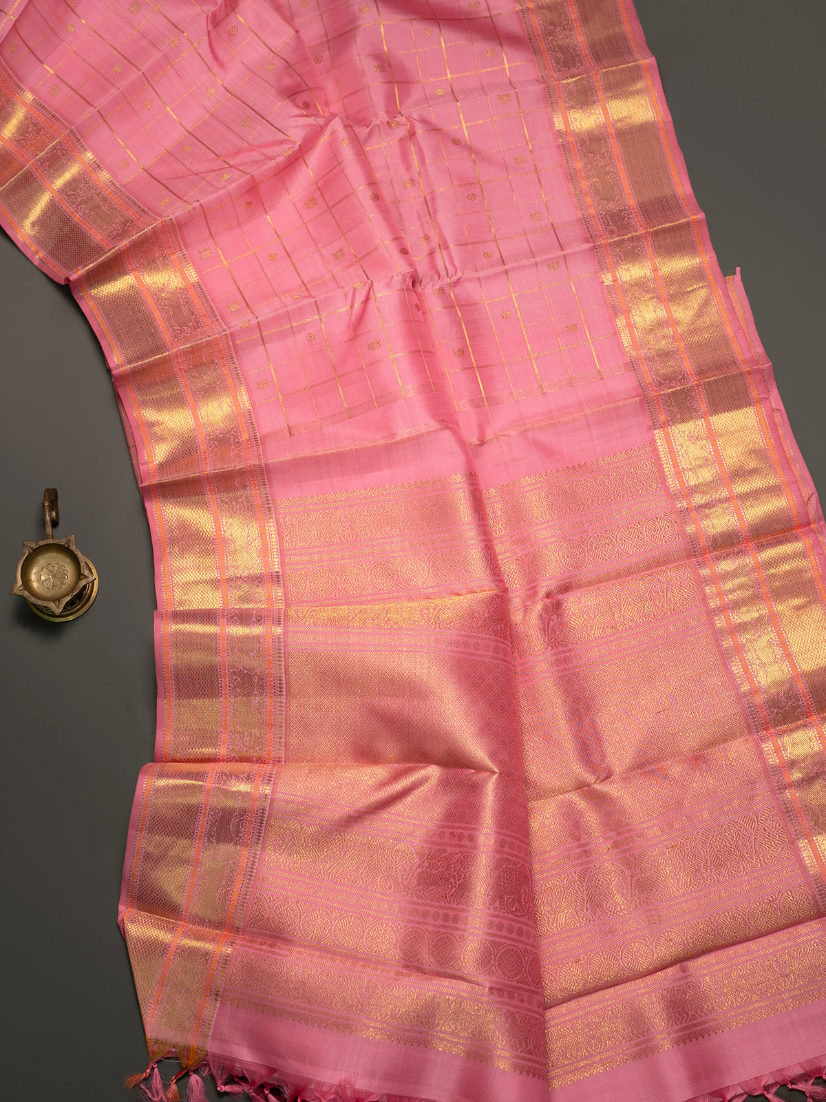 Peachish pink kattam butta / Kanjipuram Silk Saree CLSA10827