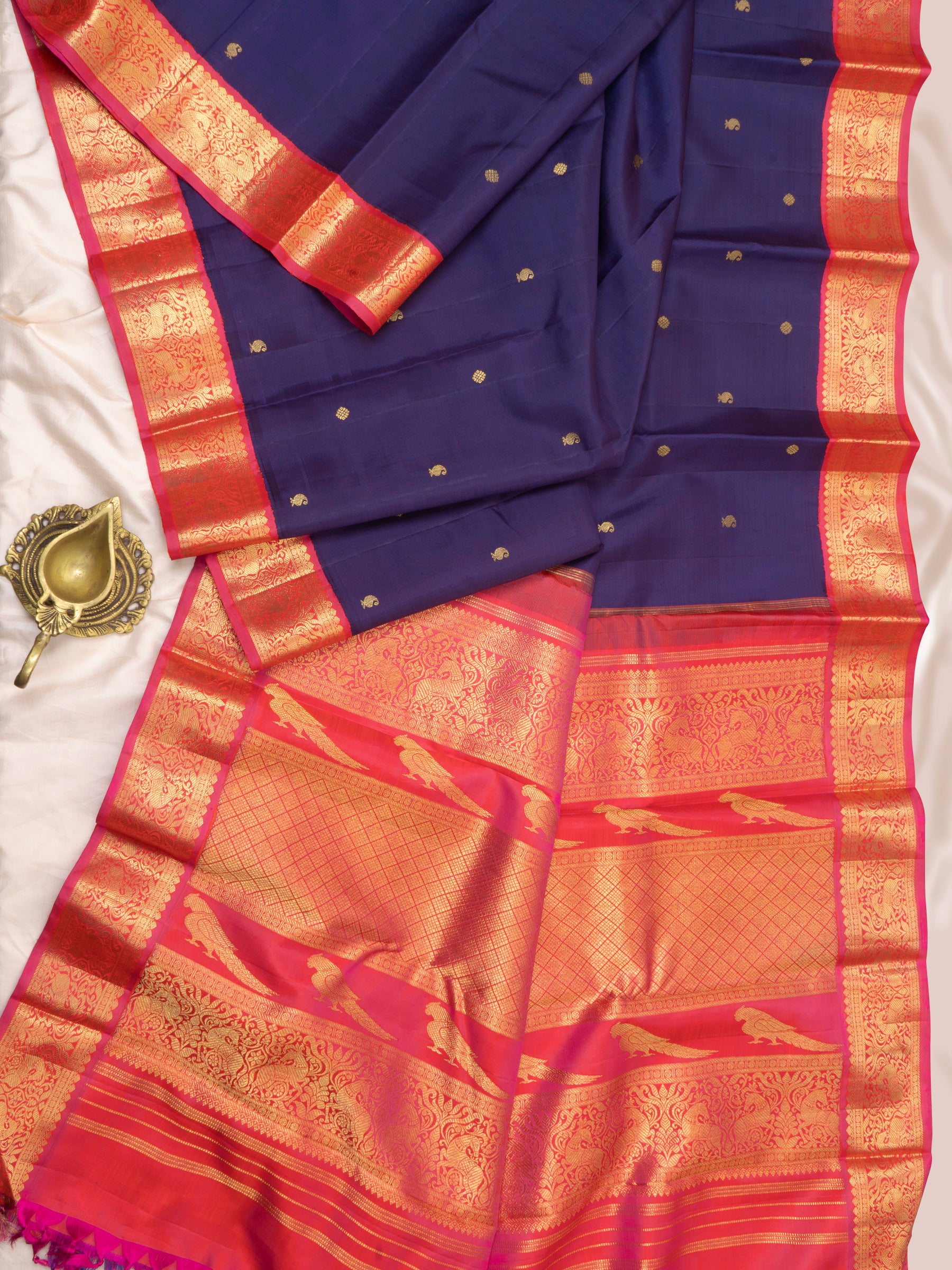 Bluish purple and pink kai korvai / Kanjipuram Silk Saree CLSA4260