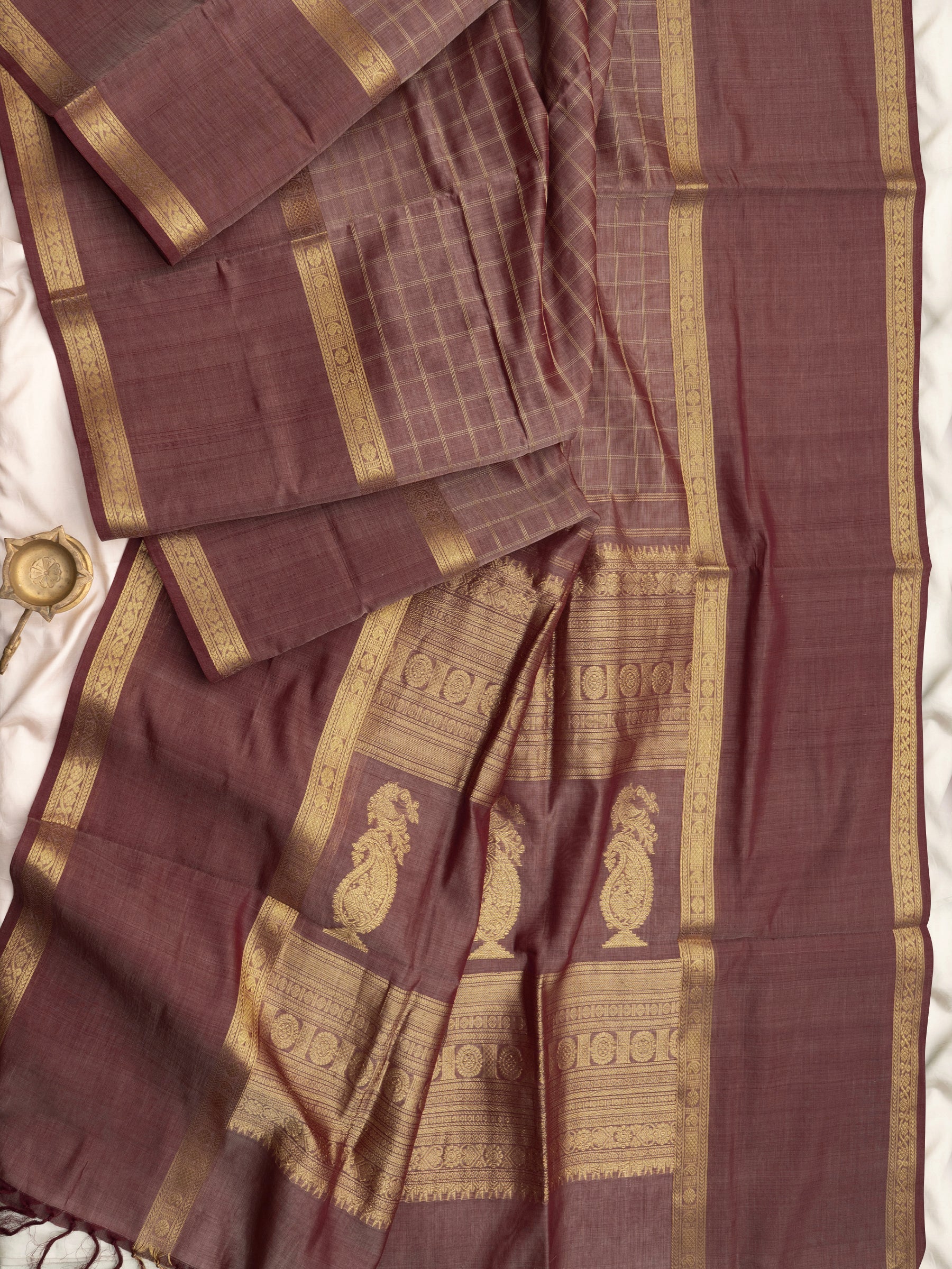 Mauve kattam rettapet border/ Silk Cotton Saree CLSA1430