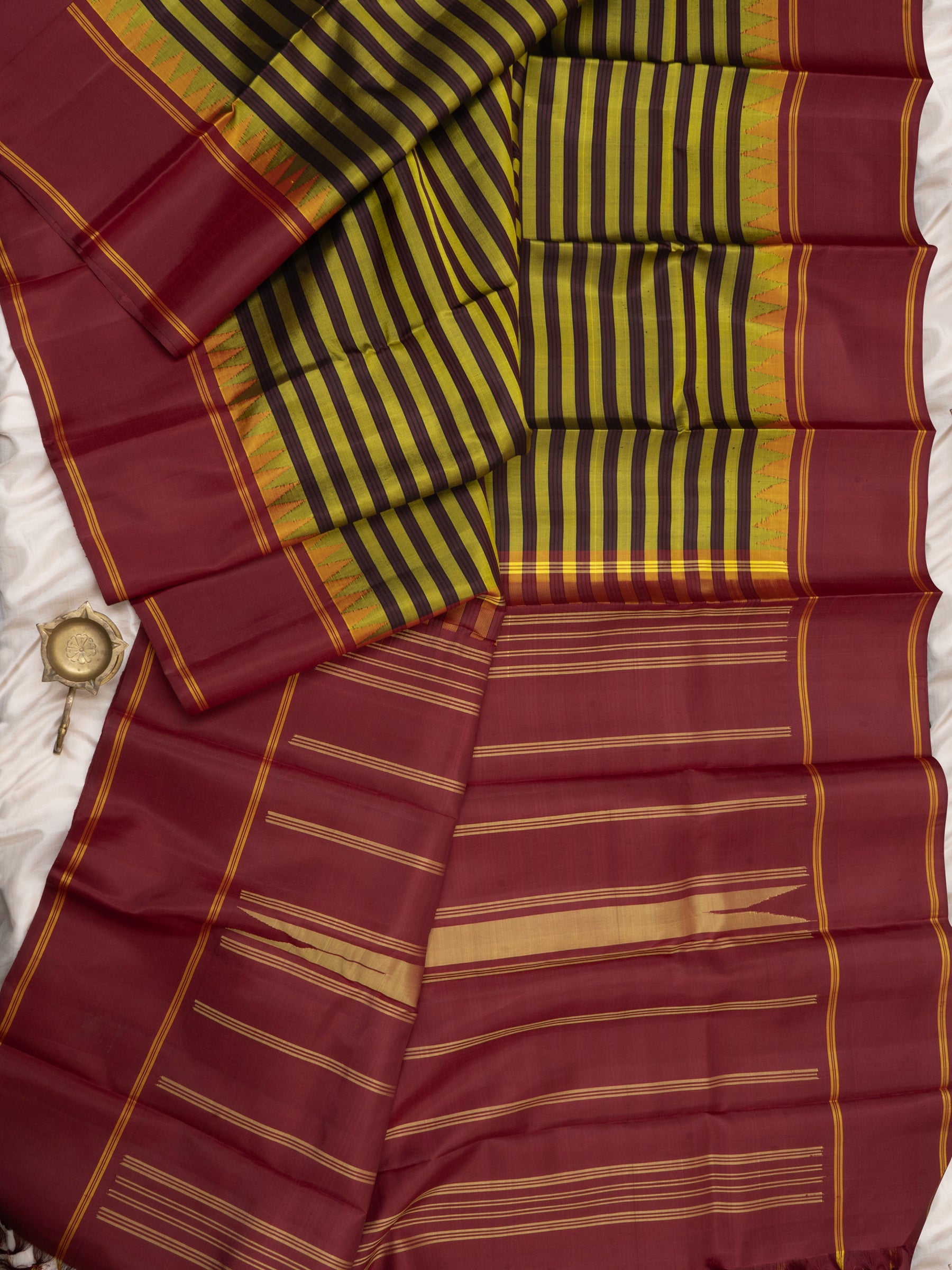 Vintage stripes brown/black and green / Arani silk CLSA2529