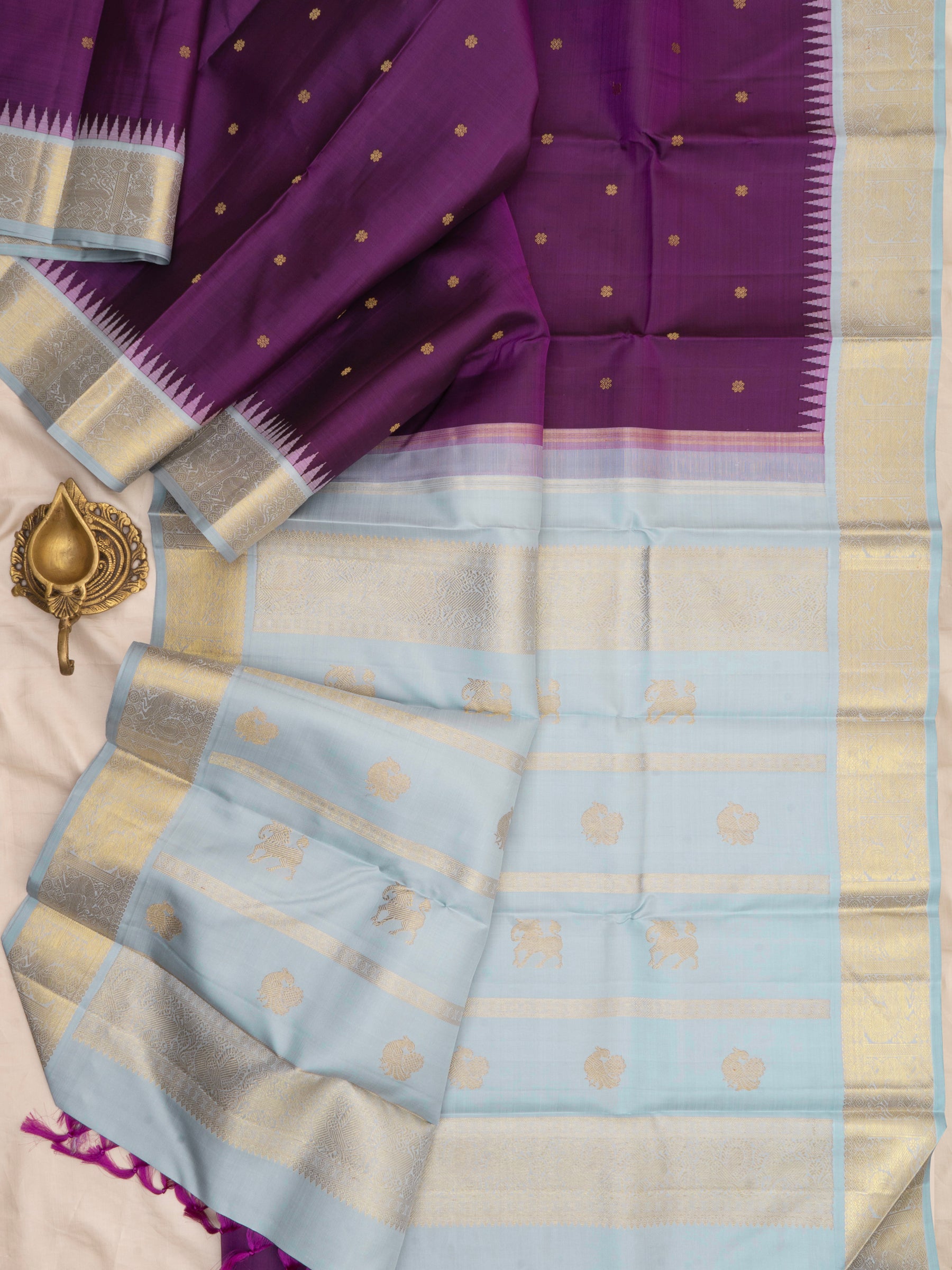 Aubergine colour Korvai / Kanjipuram silk Saree CLSA
