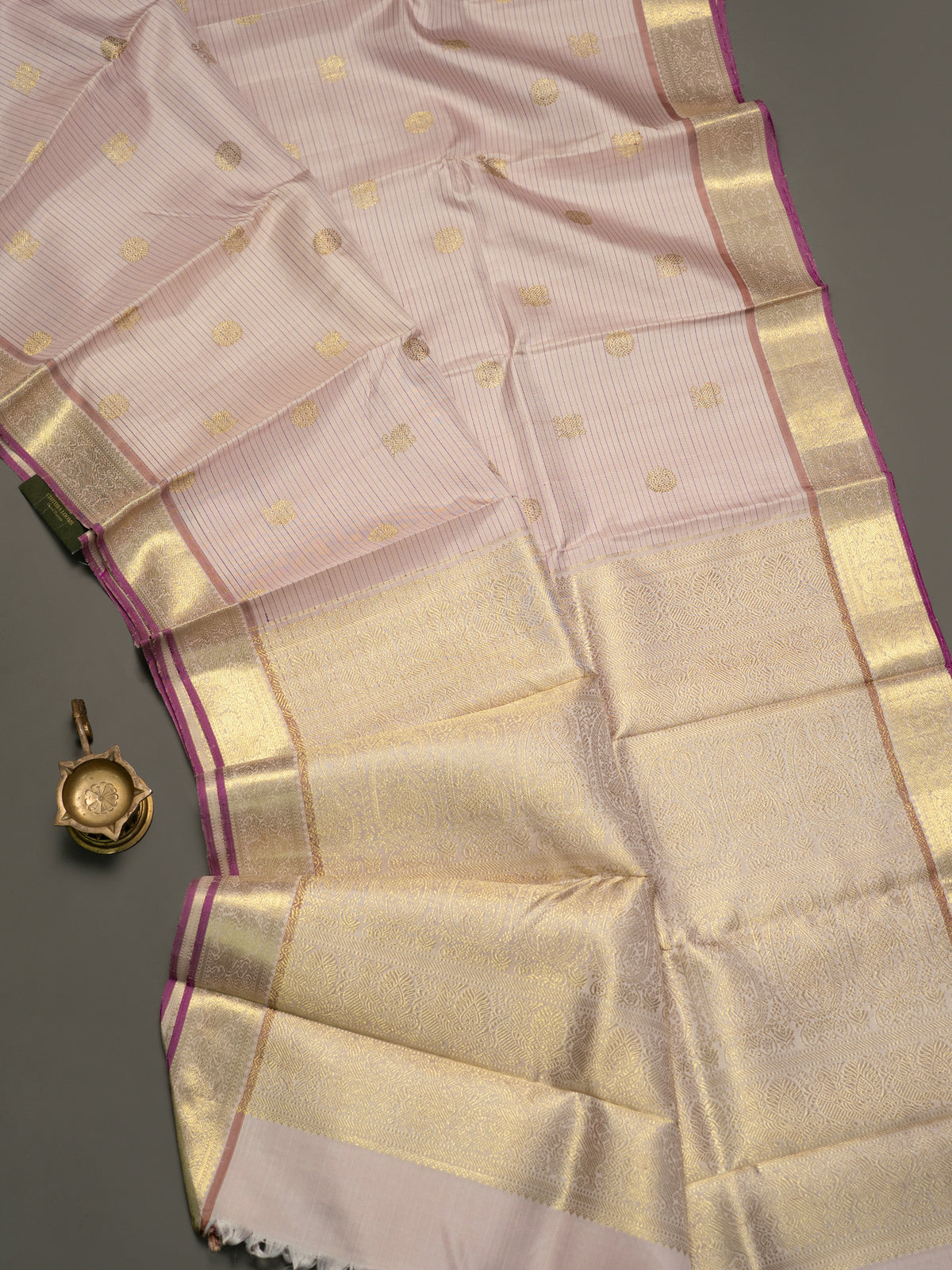 Light chikoo color stripes / Kanjipuram Silk Saree CLSA426
