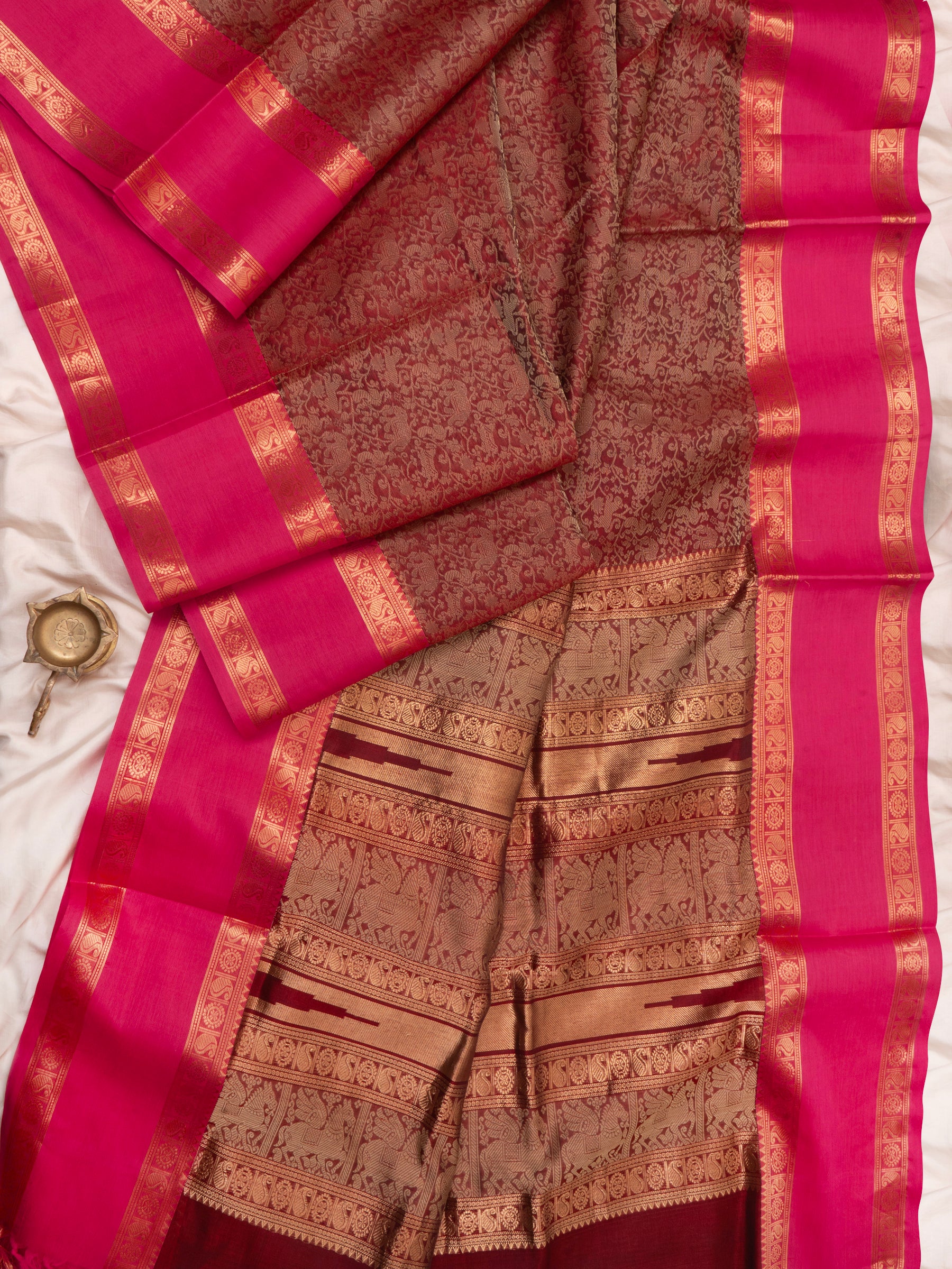 Araku vanasingaram and pink rettapet border/ Silk Cotton Saree CLSA4714