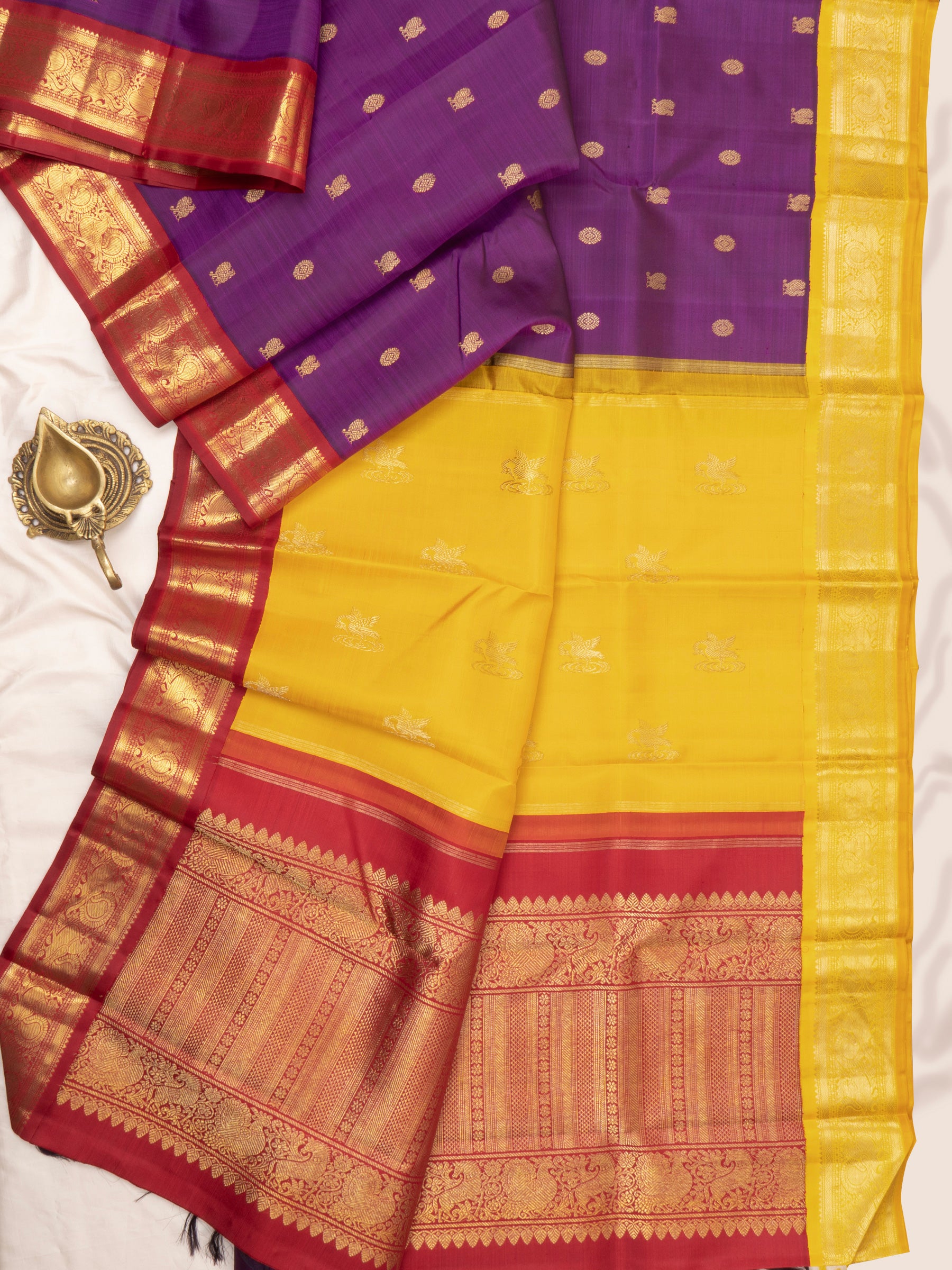 Vadamalli ganga jamuna border and double colored palla kai korvai / Kanjipuram Silk Saree CLSA4868