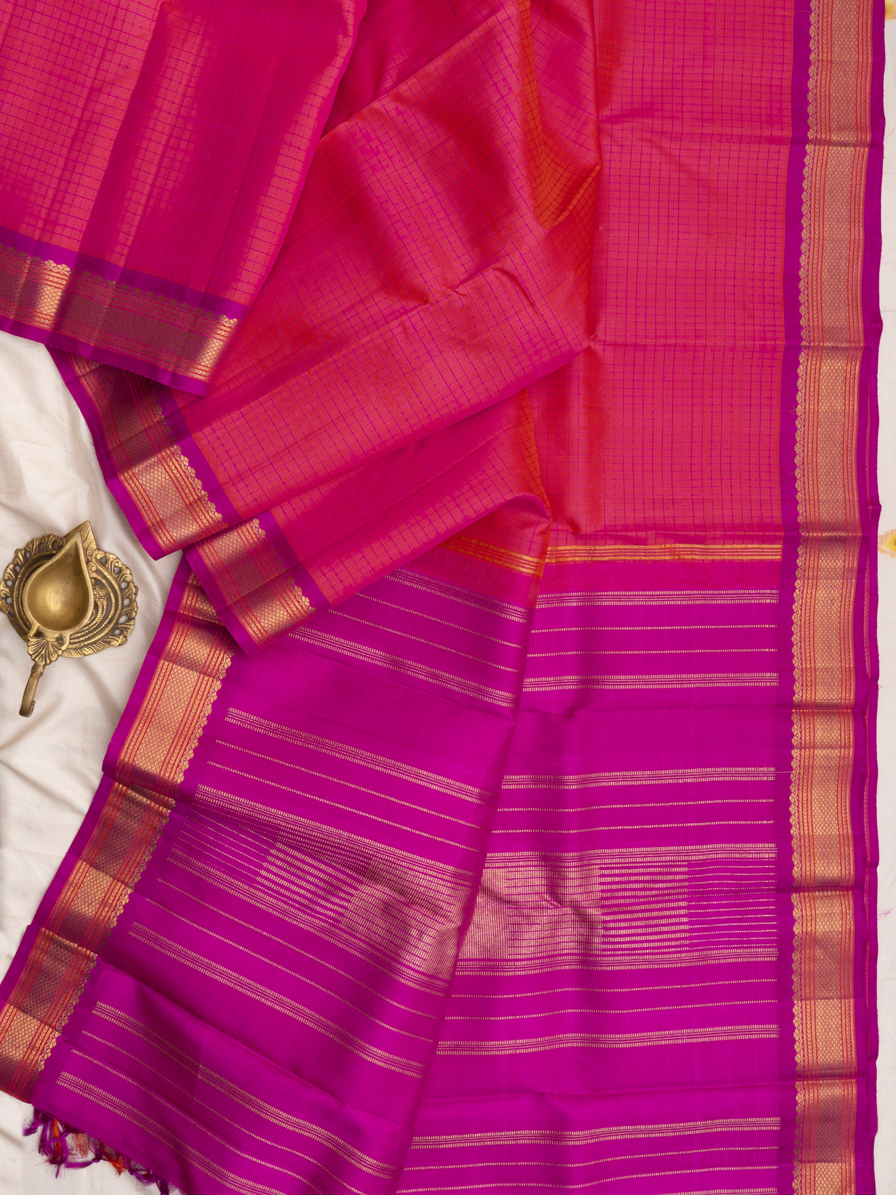 Pinkish orange kattam / Kanjipuram Silk Saree CLSA5751