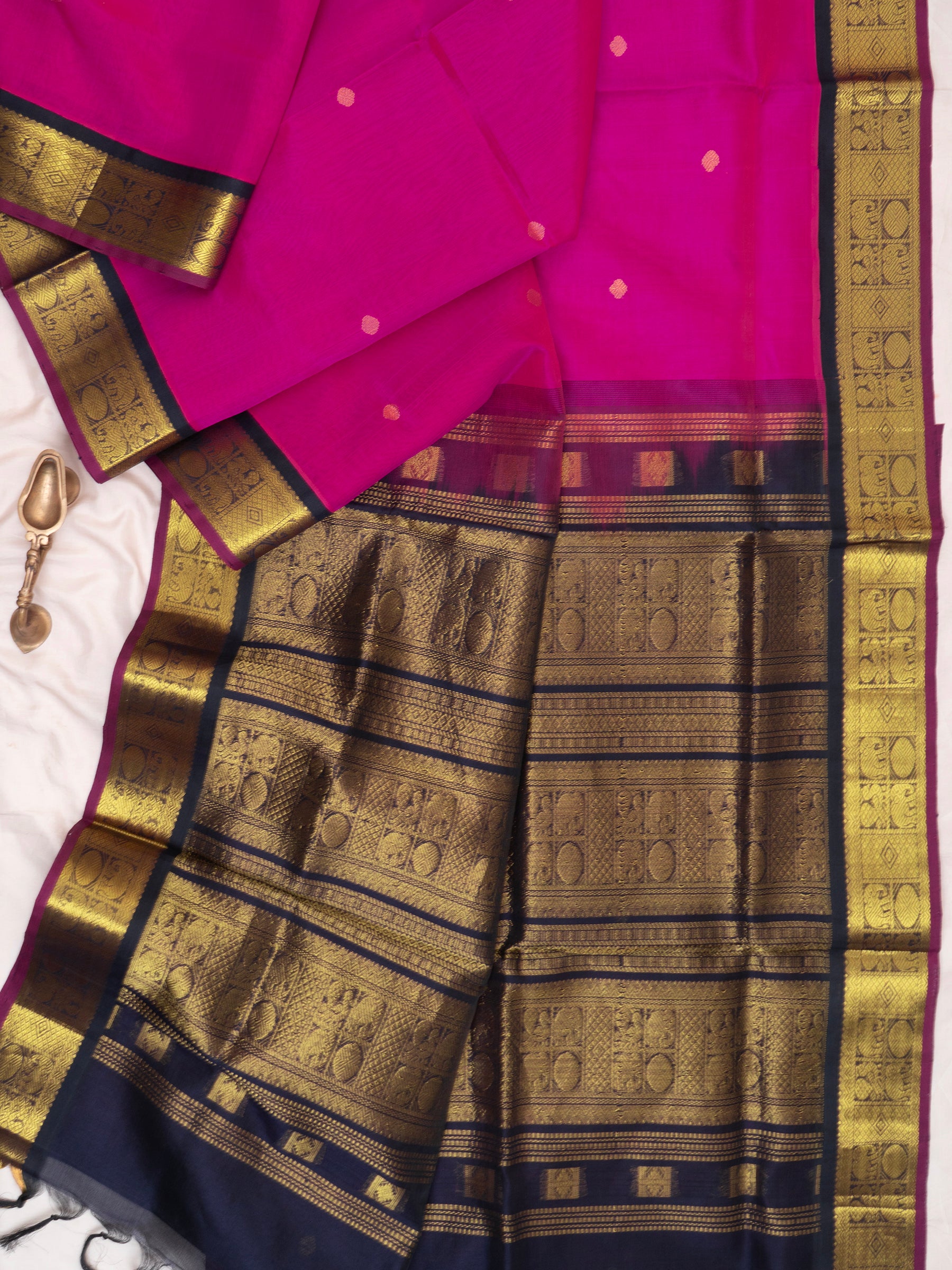 Pink and black korvai/ Silk Cotton Saree CLSA5922