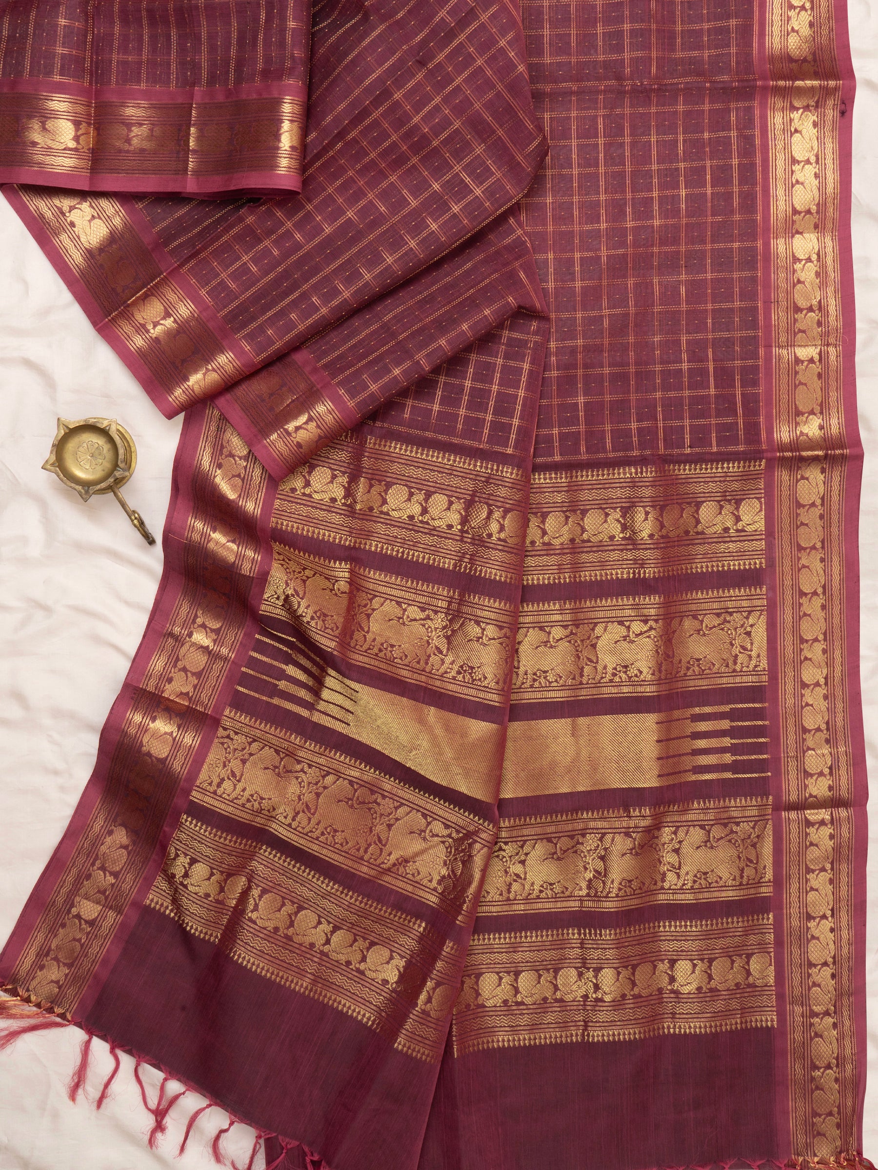 Mauve shot chocolate brown kattam / Silk Cotton Saree CLSA5980