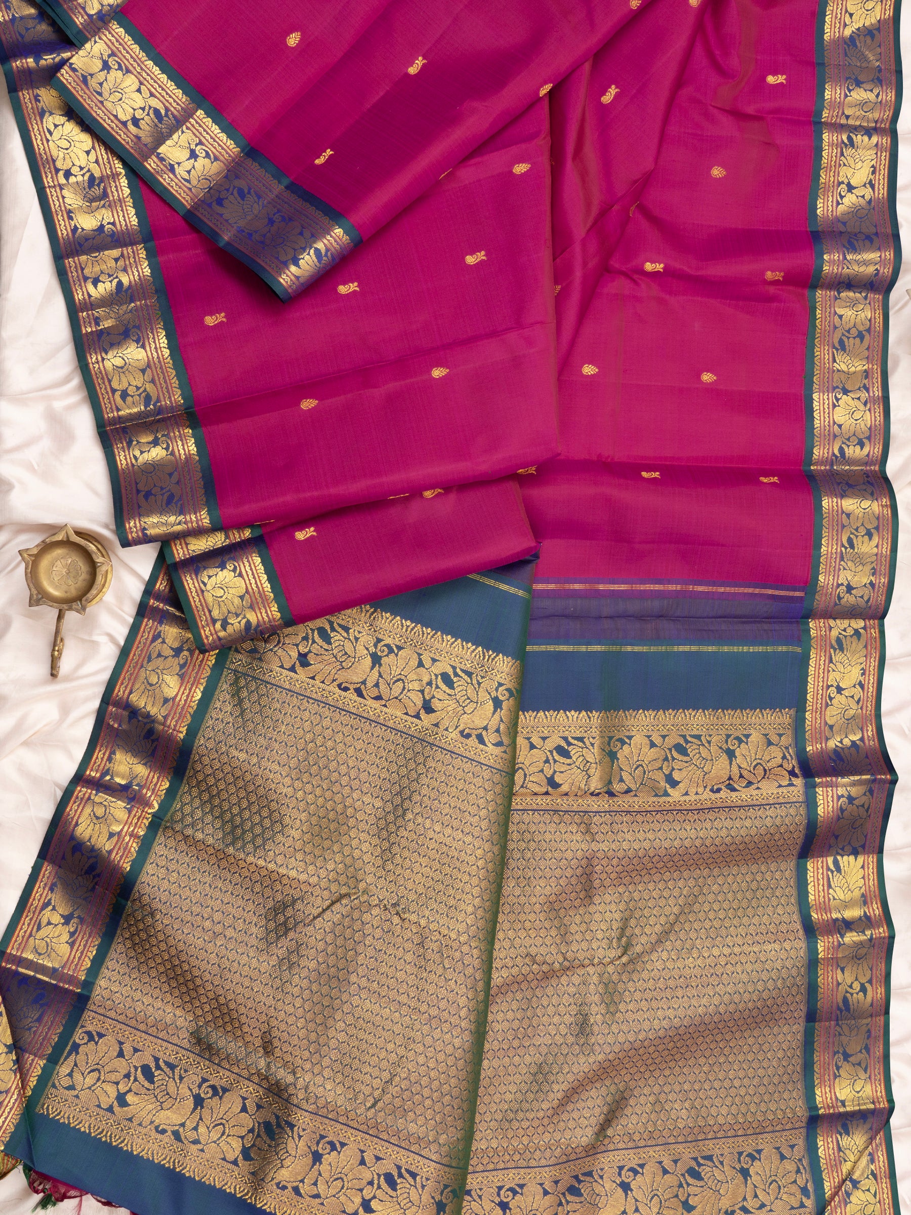 Vintage pink and teal blue kai korvai/Arani Silk Saree CLSA6142