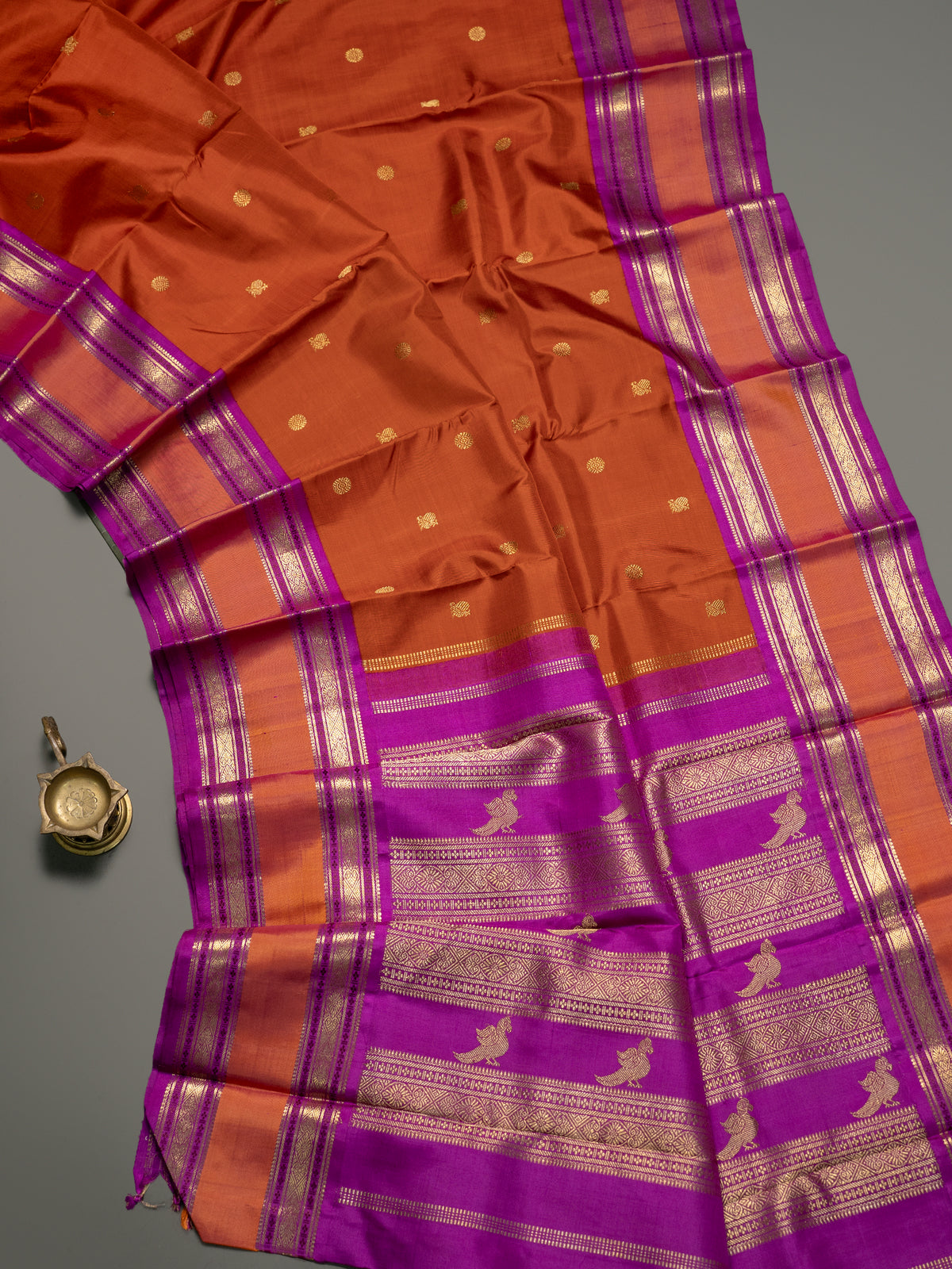Rust and pink rettapet border killi pallu / Kanjipuram Silk Saree CLSA4907
