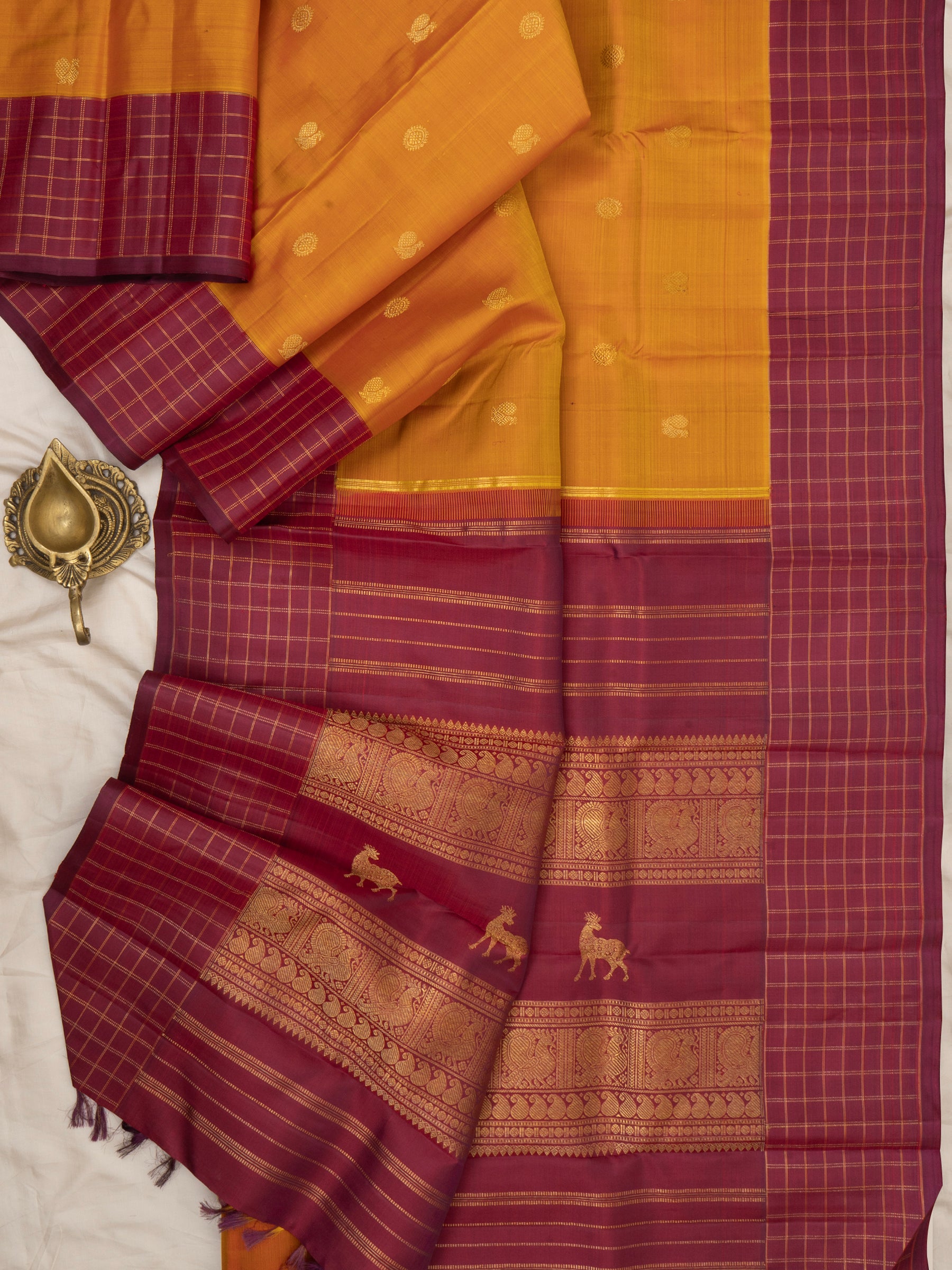 Rustic orange and red border kattam / Kanjipuram Saree CLSA6363