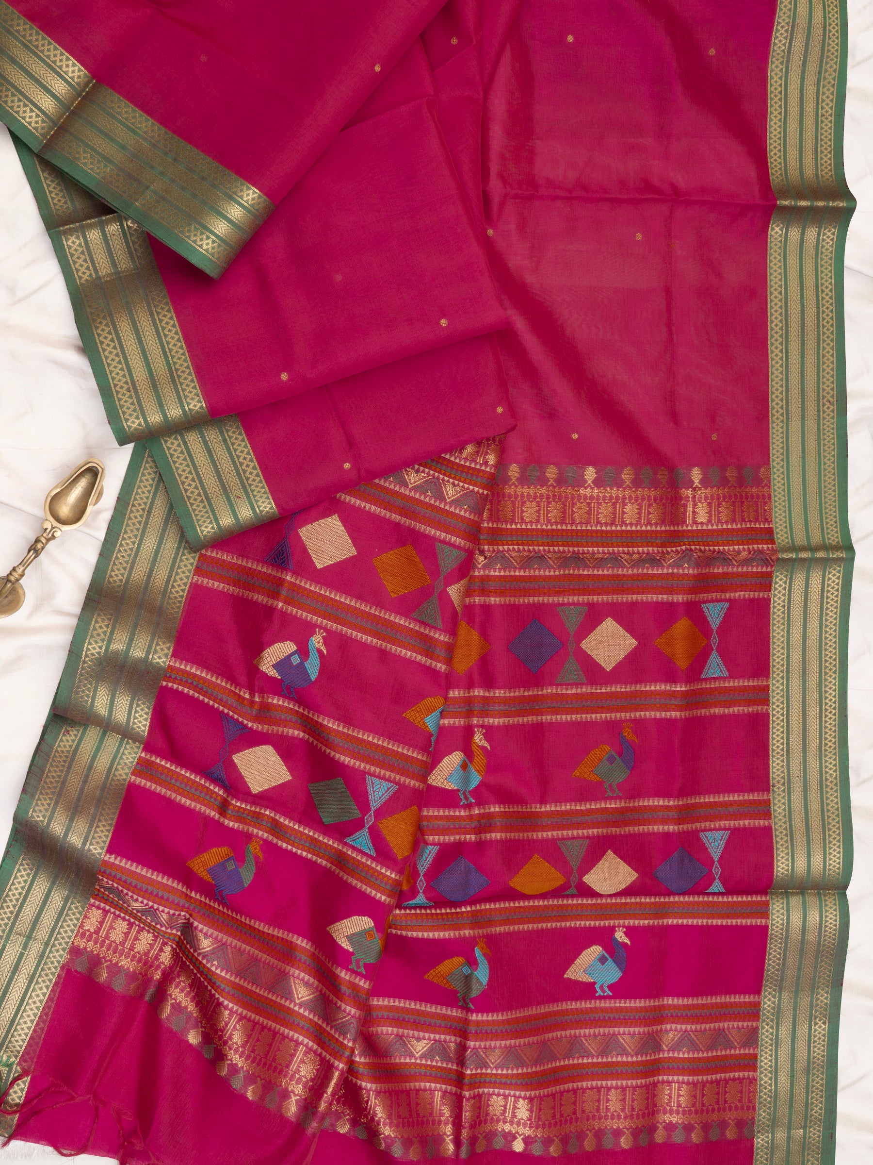 Pink and green odissa style pallu/  Silk Cotton Saree CLSA6580