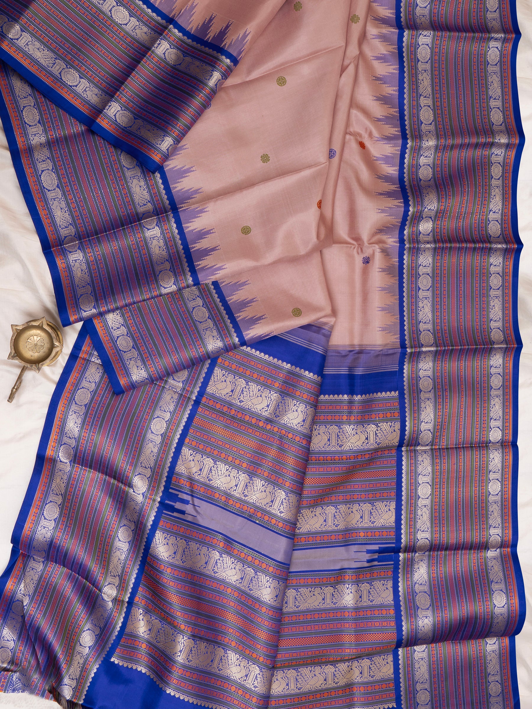 Peachish pink (pastel) and blue thread work/ Special Edition Silk CLSA6756