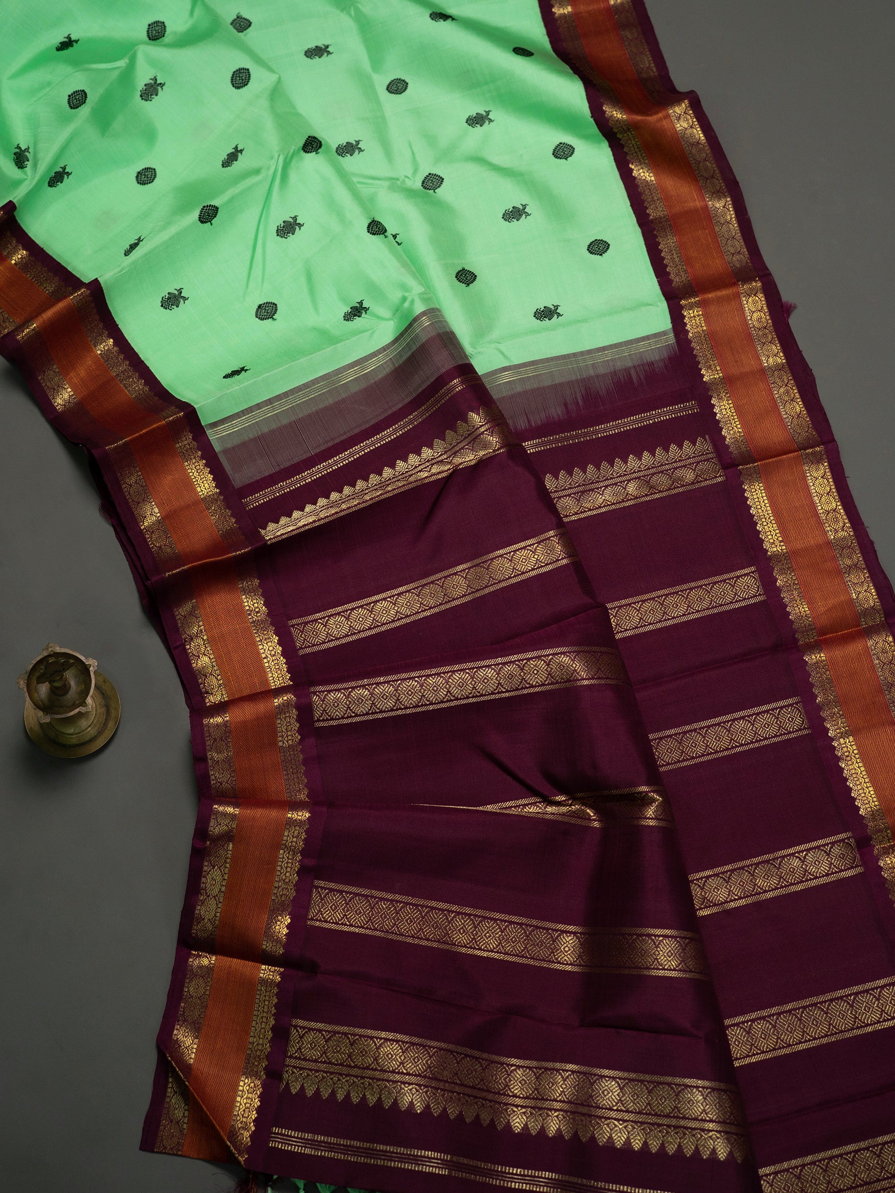 Bright neon green Korvai Kanjipuram Silk Saree CLSA6845