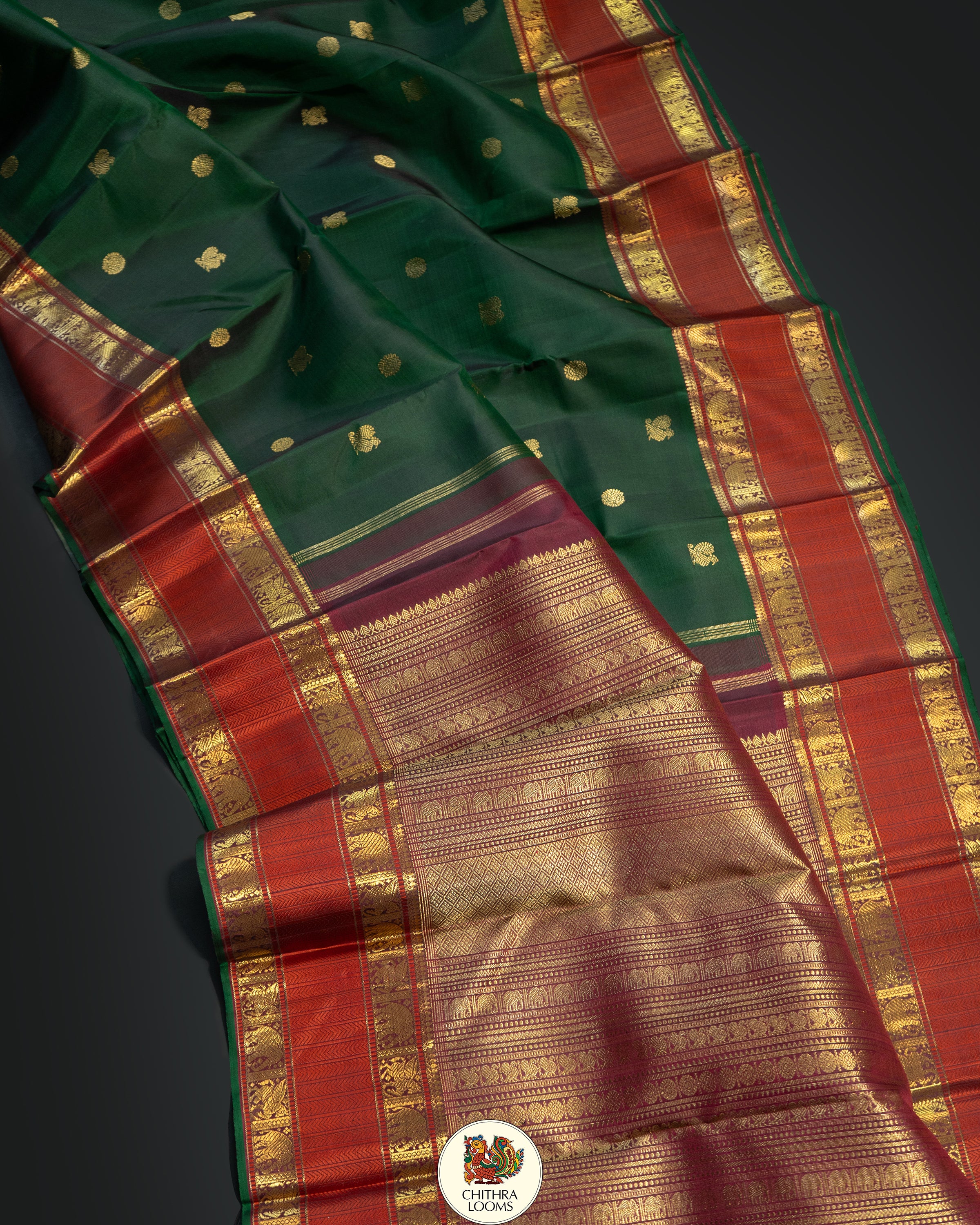 Green retta pet Kanjipuram Saree