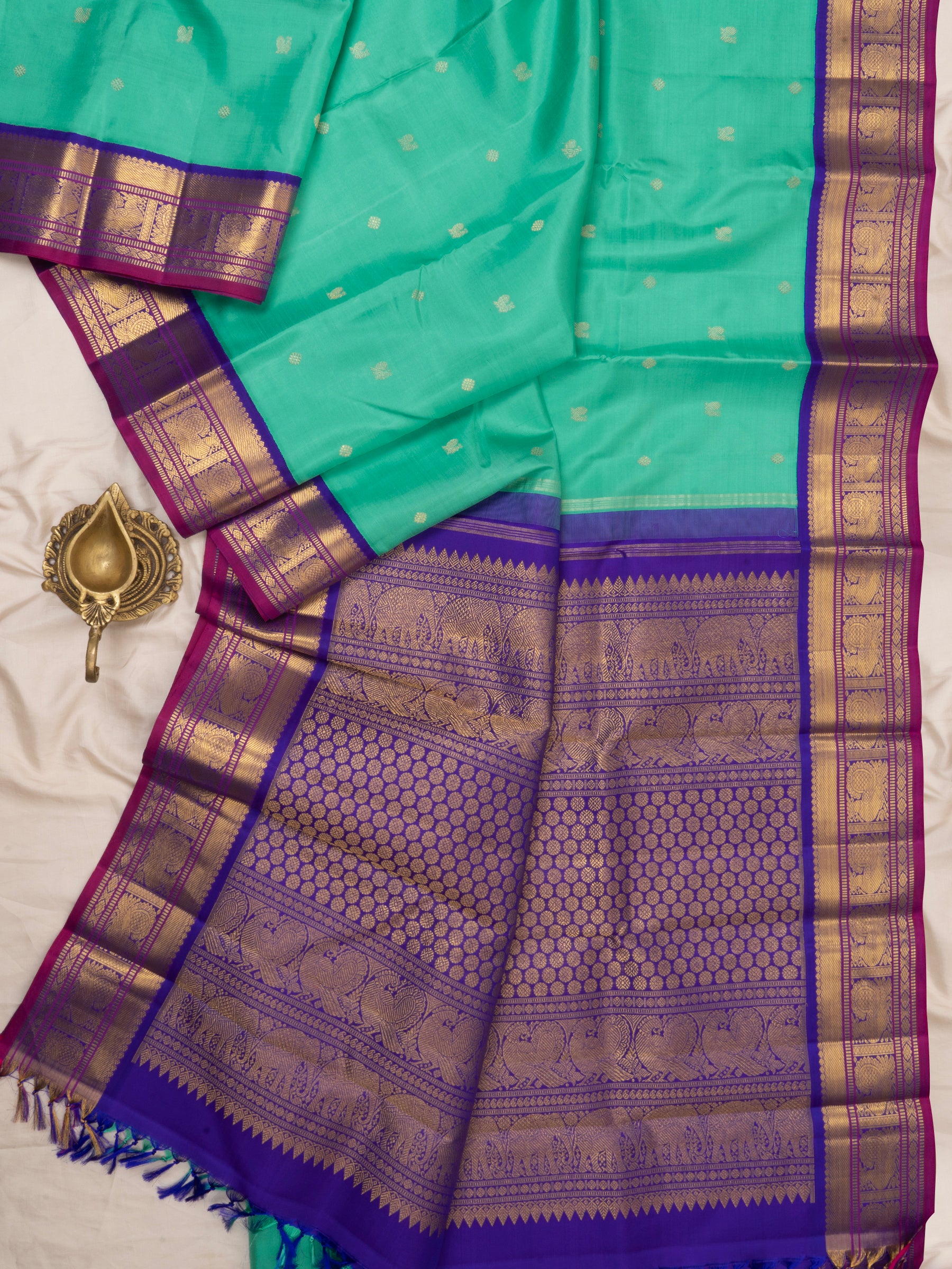 Sea blue Korvai / Kanjipuram silk Saree CLSA7016