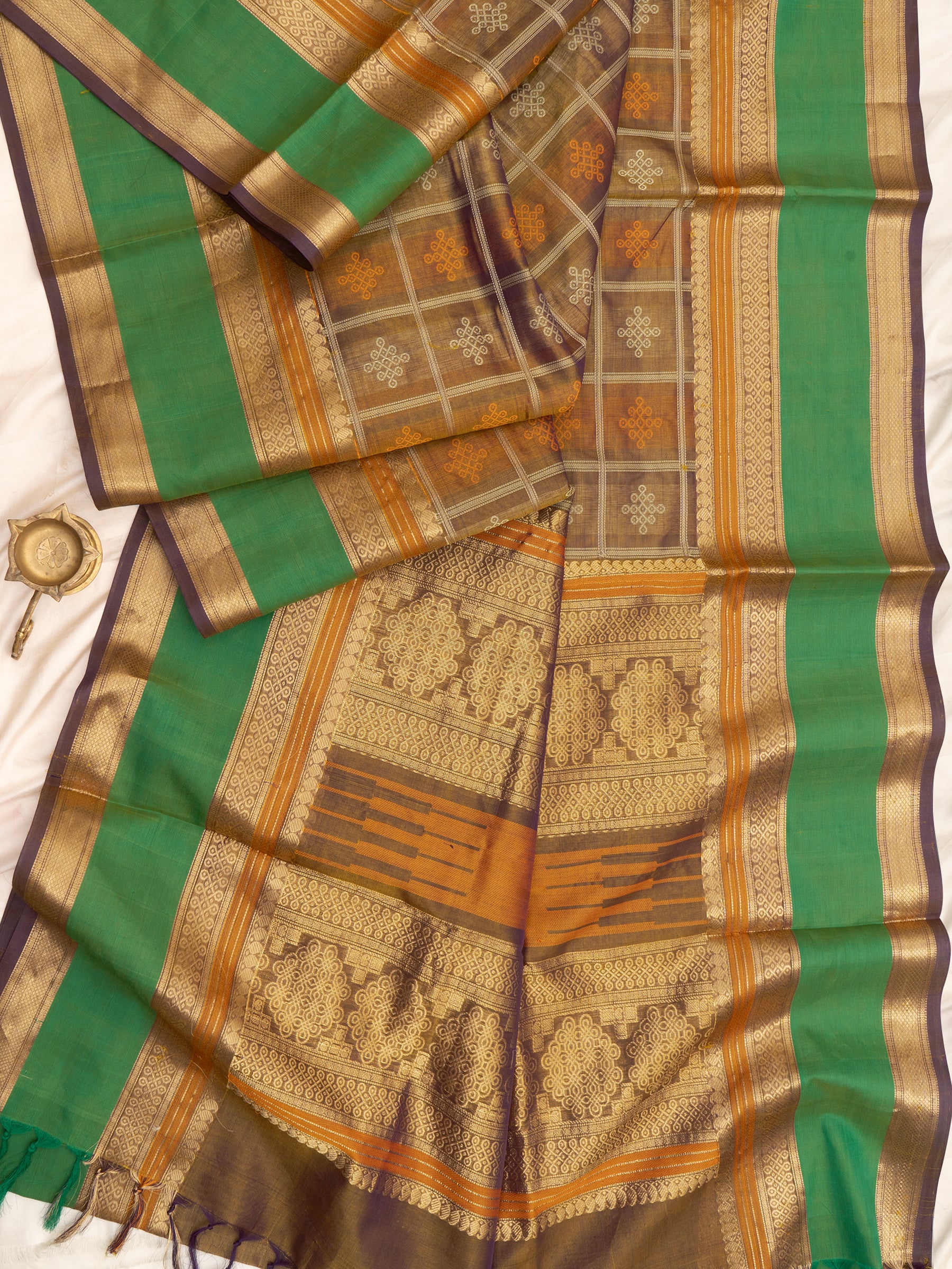 Light brown kattam kolam butta / Silk Cotton Saree CLSA7286