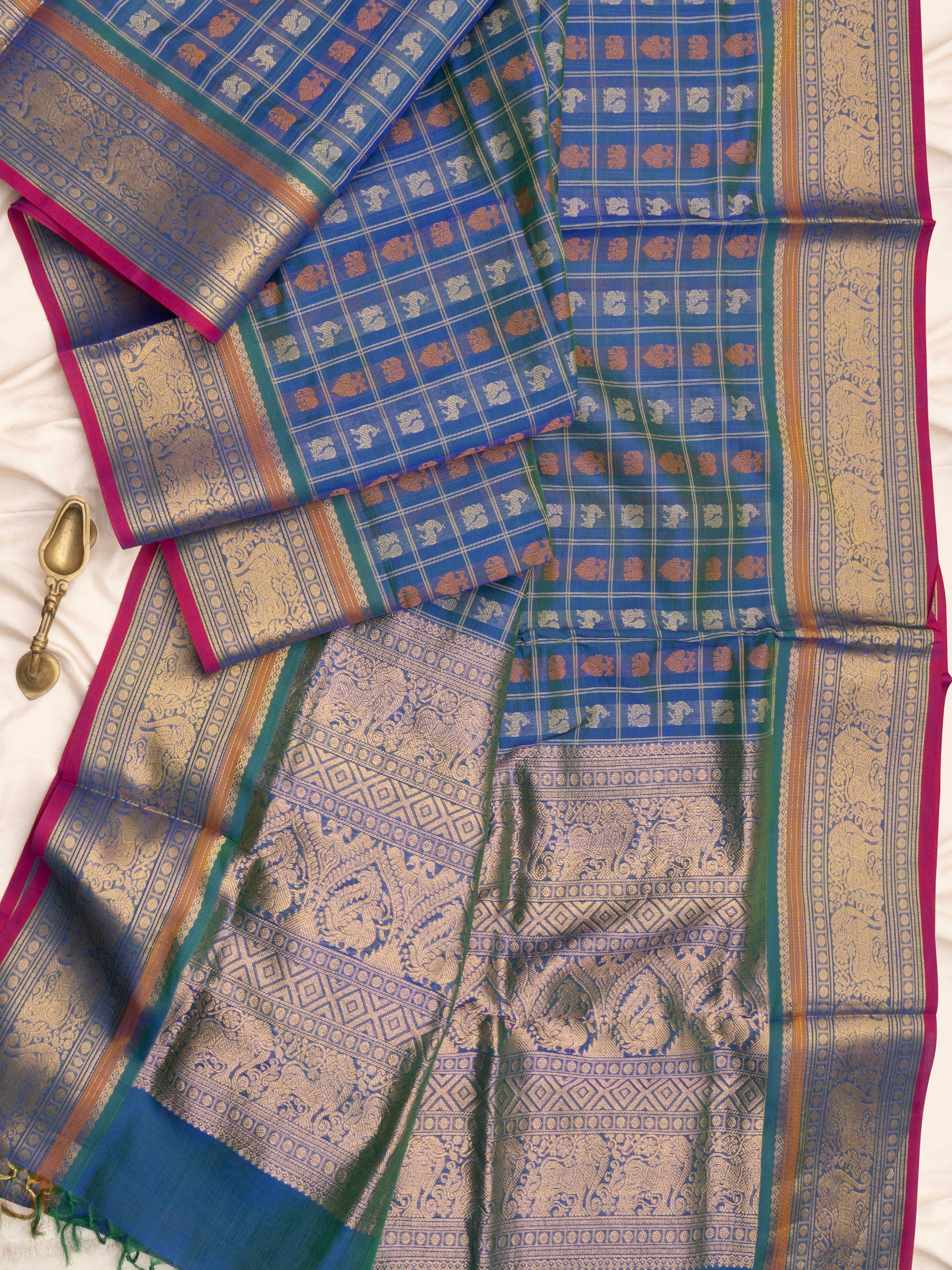 Mayilkazhuthu blue multi butta kattam / Silk Cotton CLSA7288