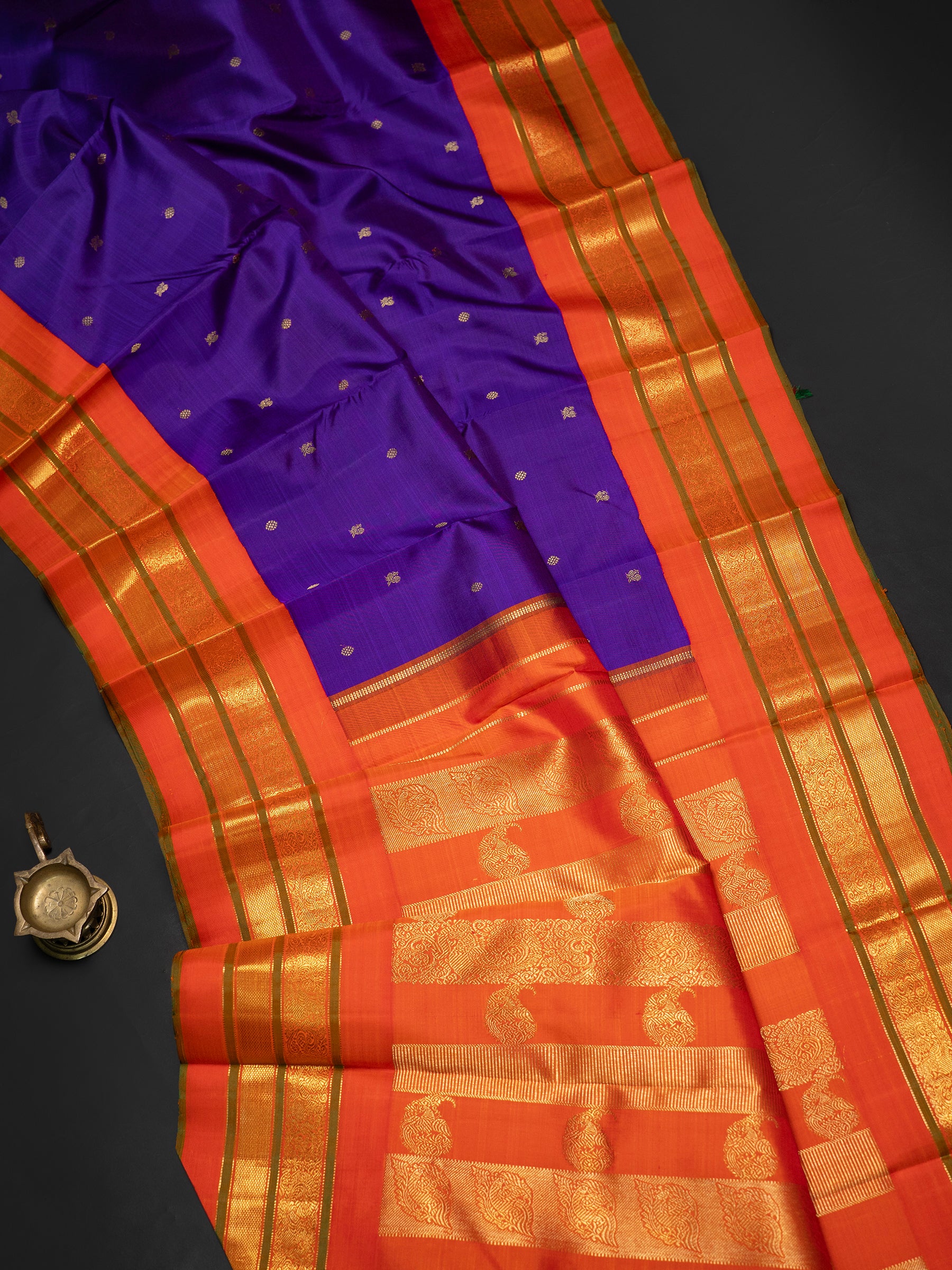 Purple with orange Korvai / Kanjipuram Silk Saree CLSA7754