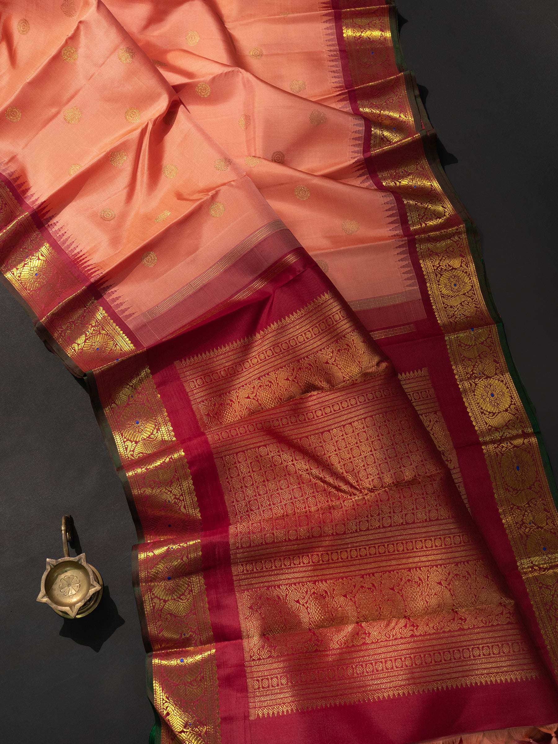 Peach Meena work Korvai / Kanjivaram Saree CLSA8257