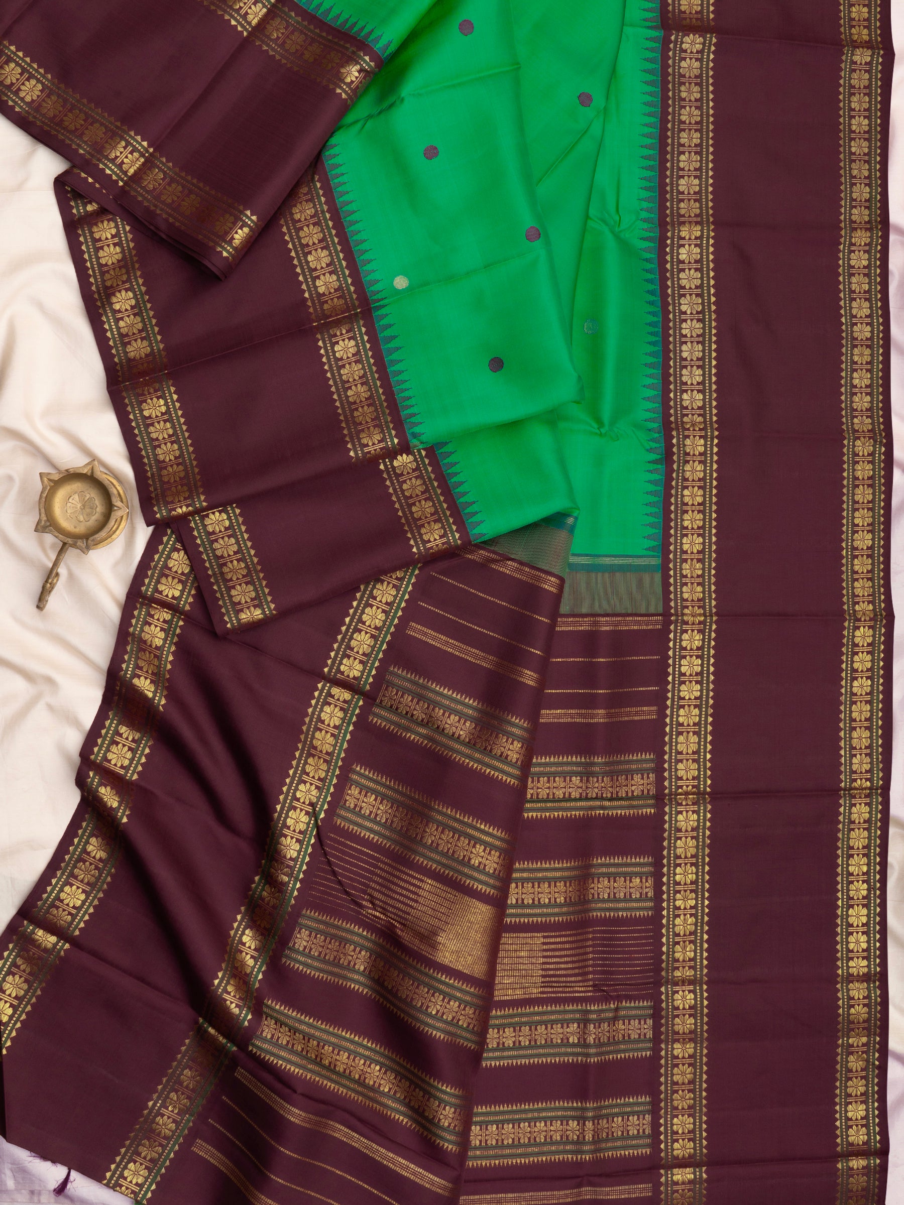 Green and brown rettapet border/ Arani Silk Saree CLSA8758