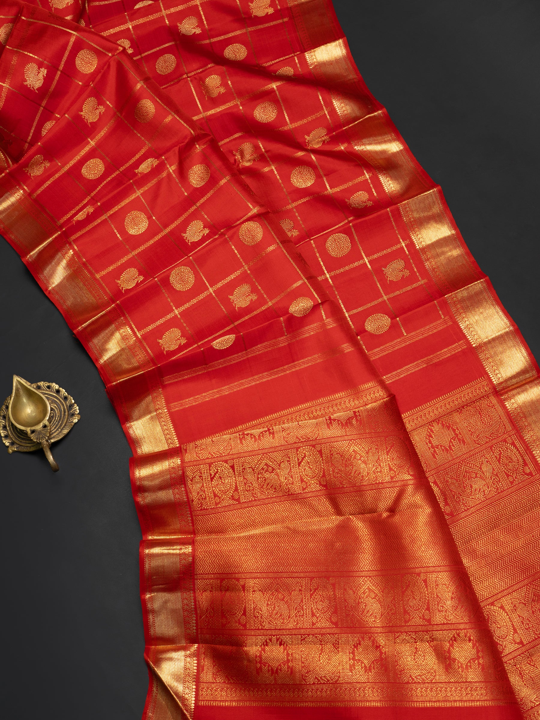 Deep rust orange Kanjipuram Silk Saree CLSA9009