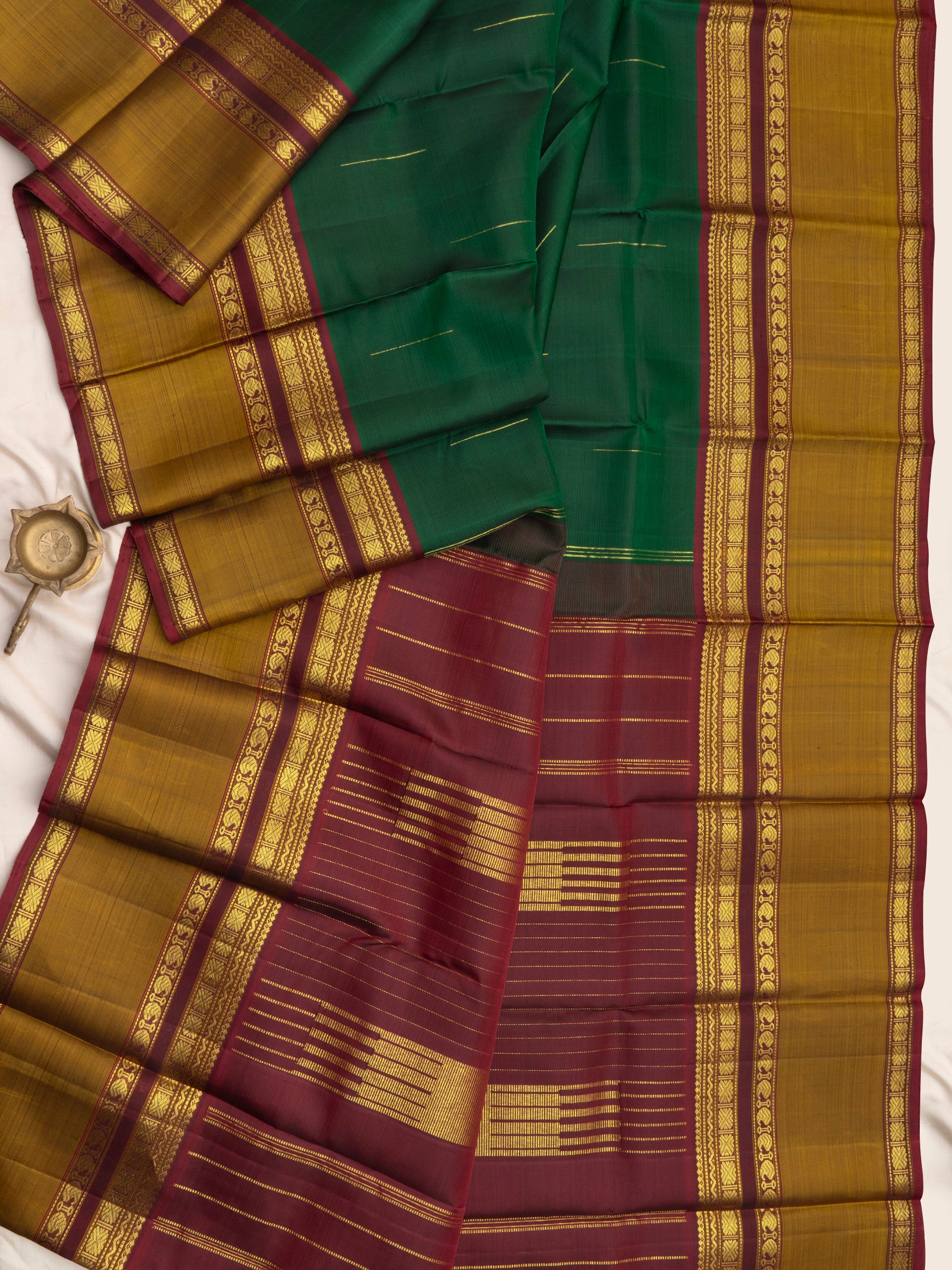 Green and mustard border / Arani Silk Saree CLSA9042
