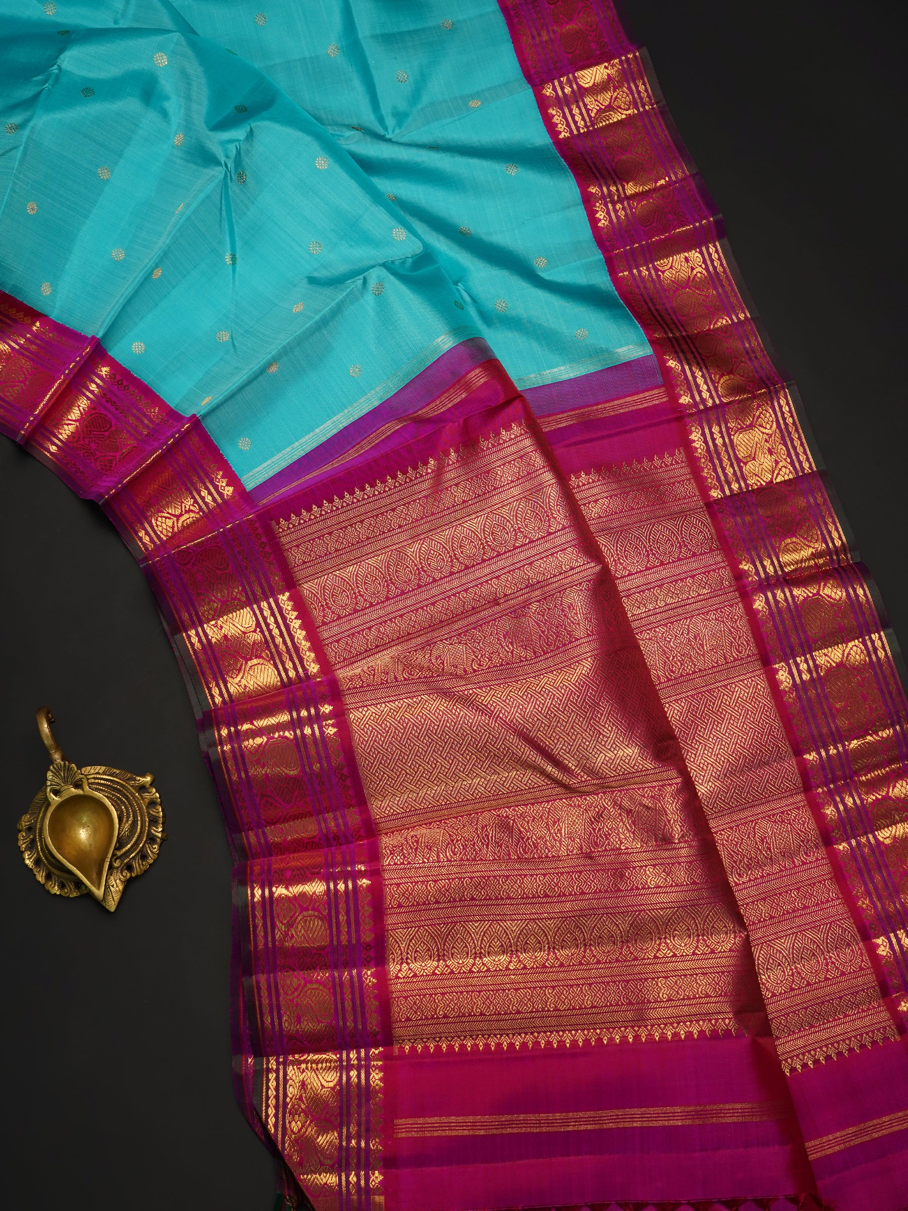 Aqua blue Korvai pure Kanjipuram Silk Saree CLSA9507
