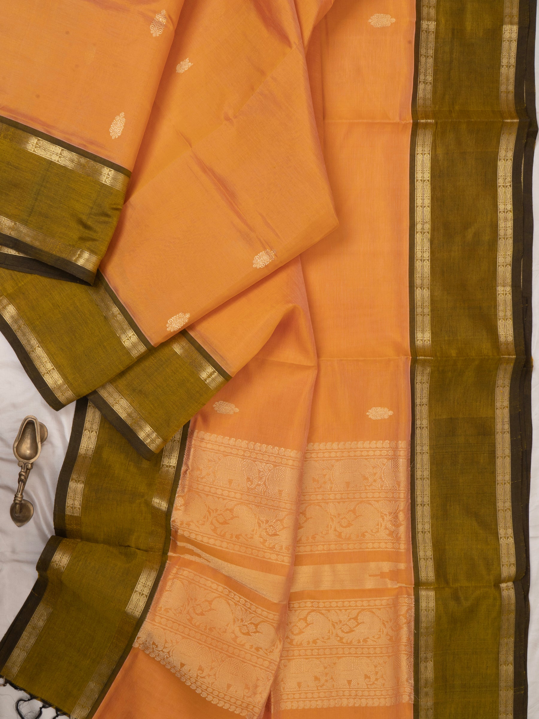 Orange shot yellow and maanthulir rettapet border/ Silk Cotton Saree CLSA9677