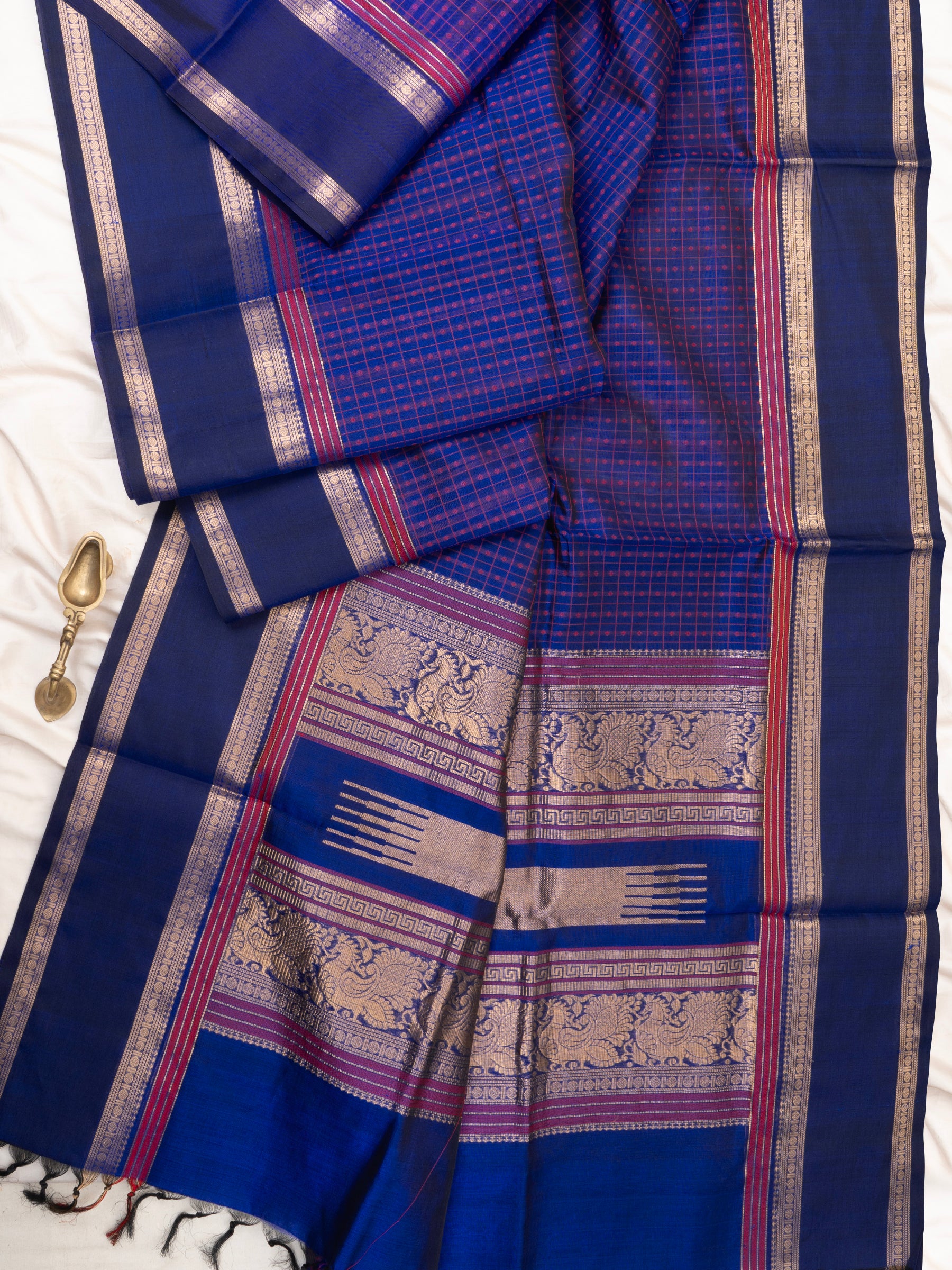 Royal blue rettapet border/ Silk Cotton Saree CLSA9723