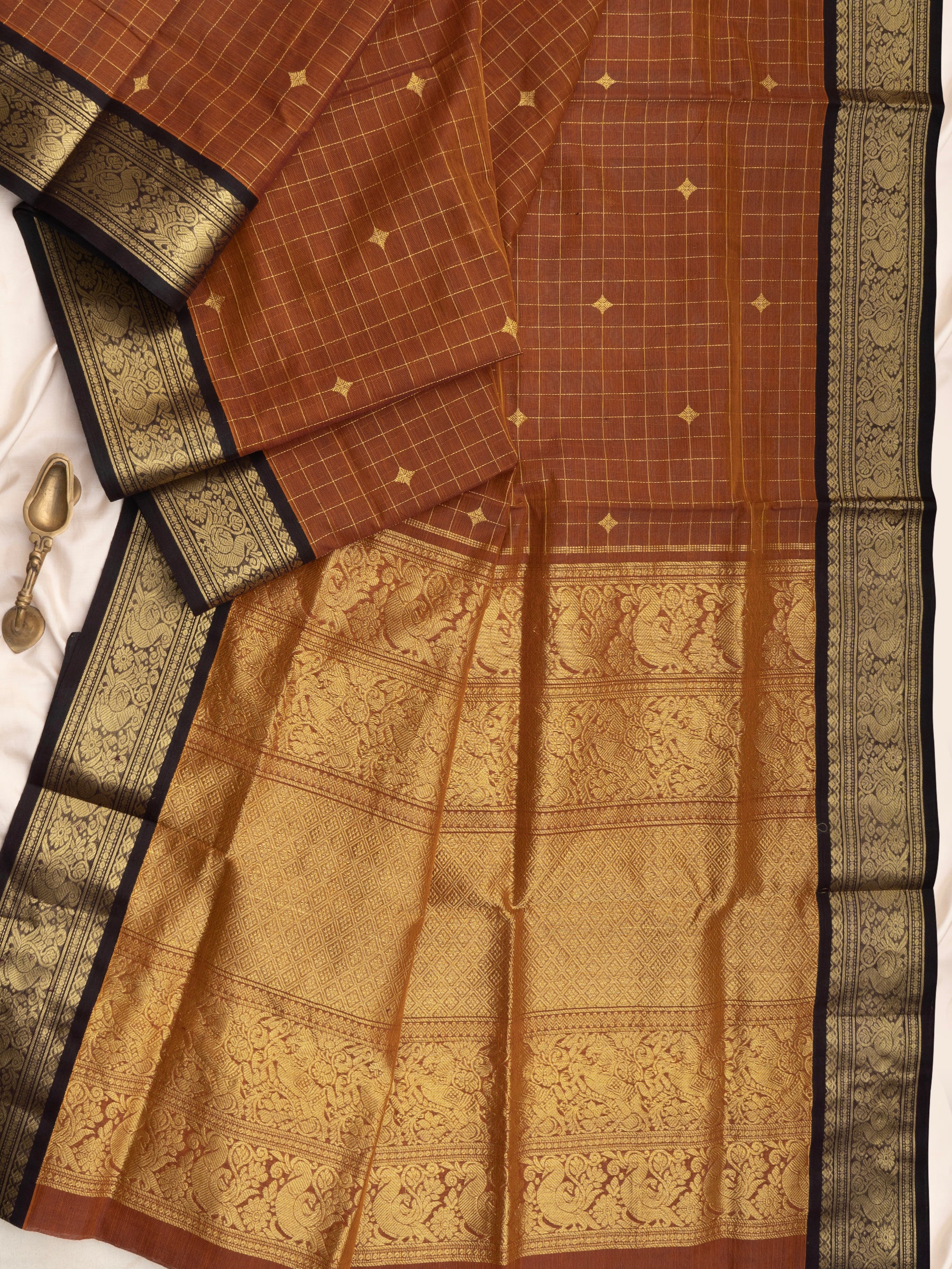 Deep rust and black kattam butta / Silk Cotton Saree CLSA10894