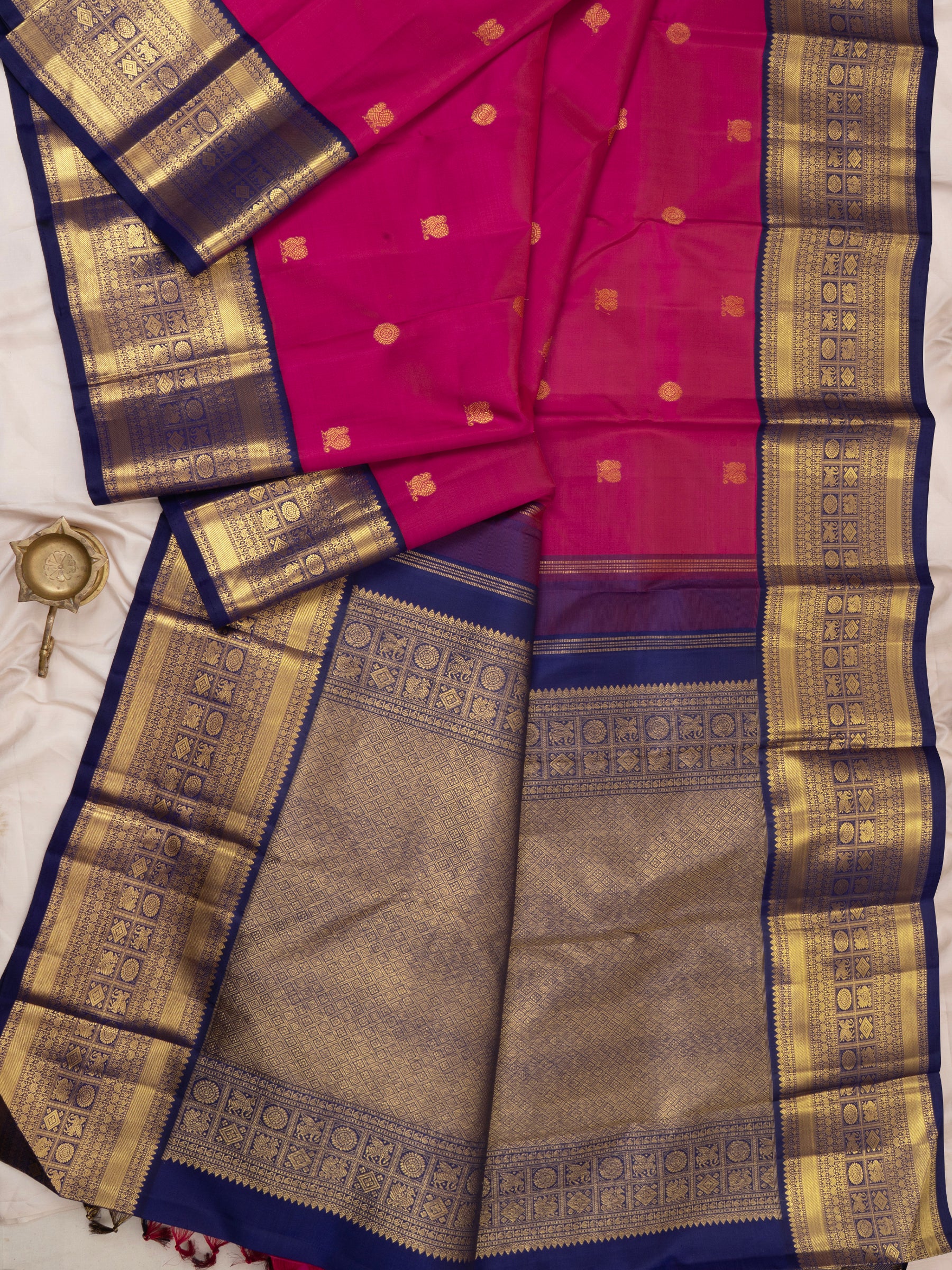 Pink and blue Kai Korvai / Arani Silk Saree CLSA6694
