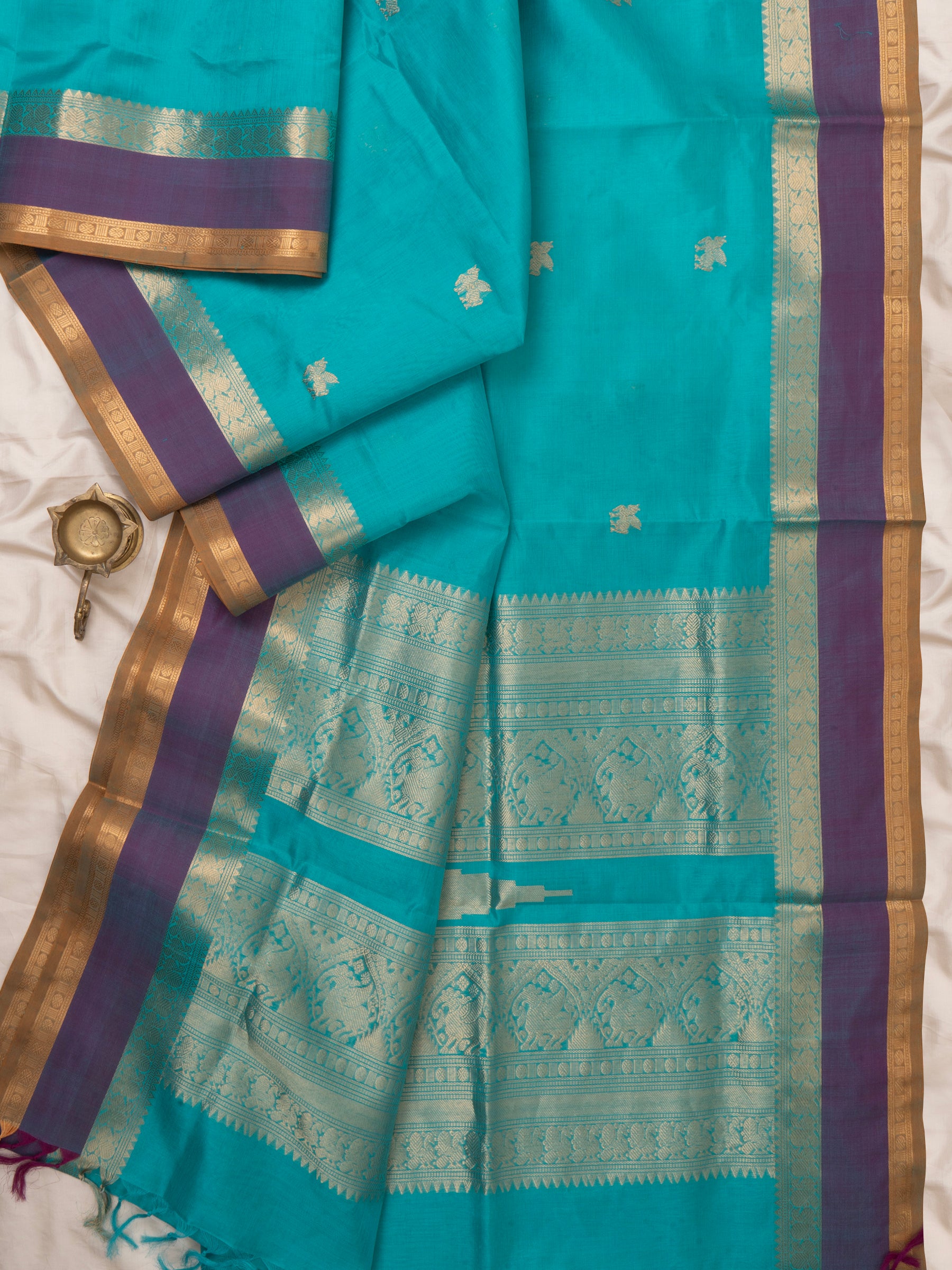 Sea blue horse butta / Silk Cotton Saree CLSA6591