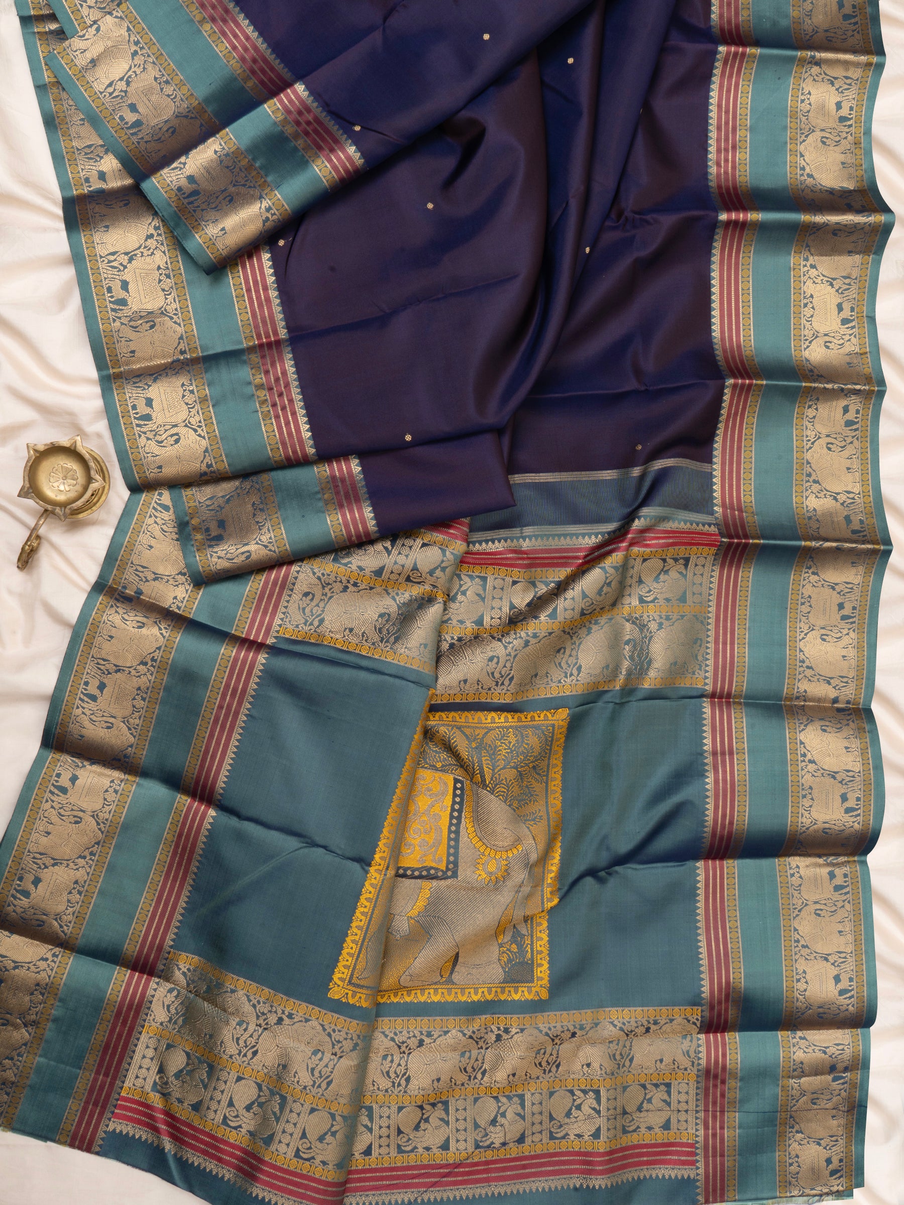 Deep blue and rama blue unique pallu / special edition kanjipuram silk CLSA6949