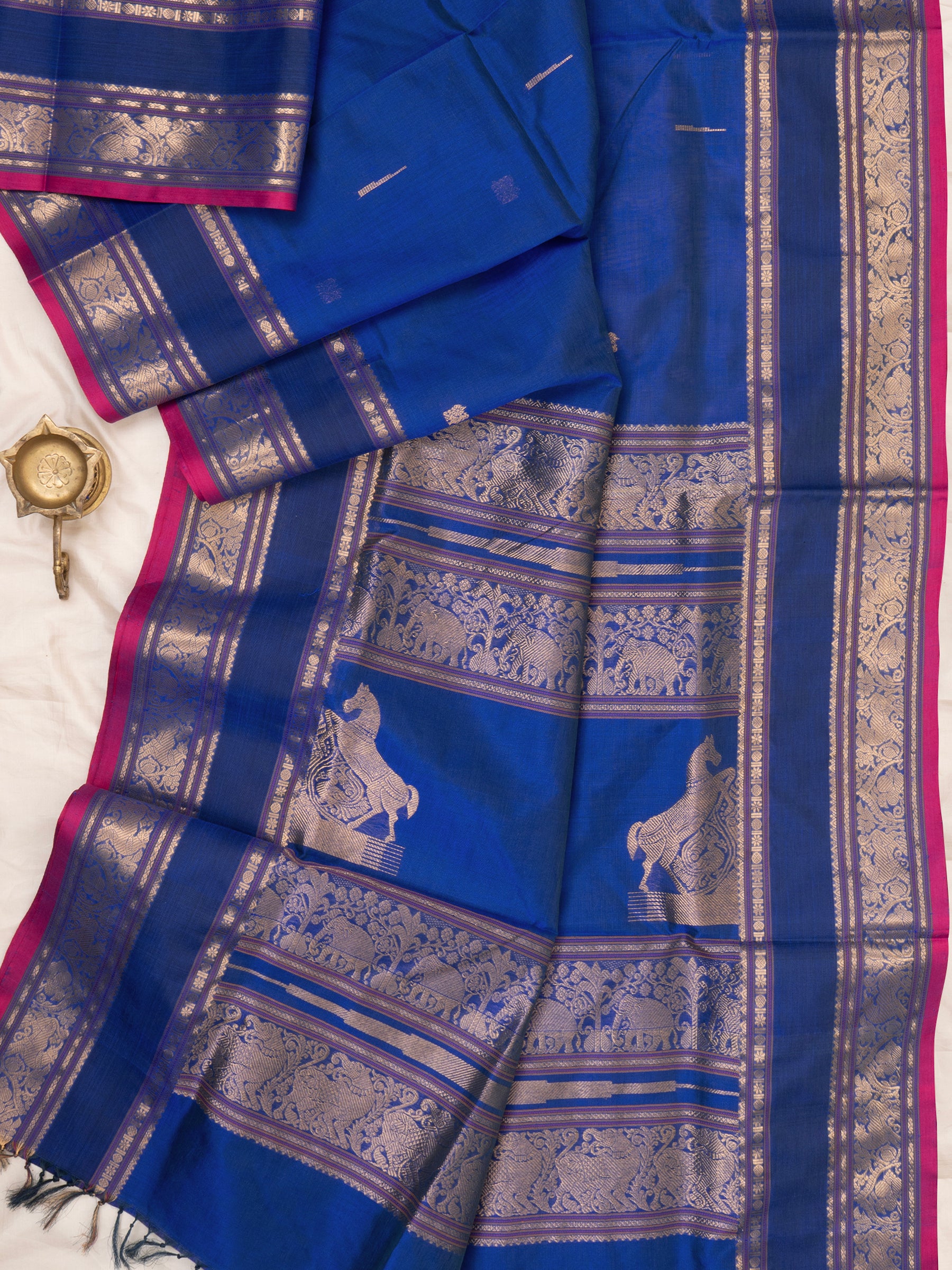 Royal blue centre corner butta pallu / Silk Cotton Saree CLSA6618