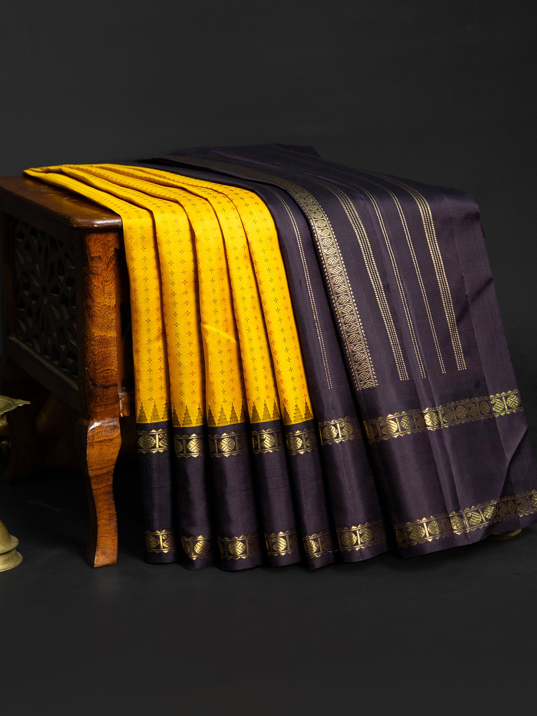 Yellow body and thread butta with Kanchana / Korvai Kanjipuram Silk Saree CLSA10483