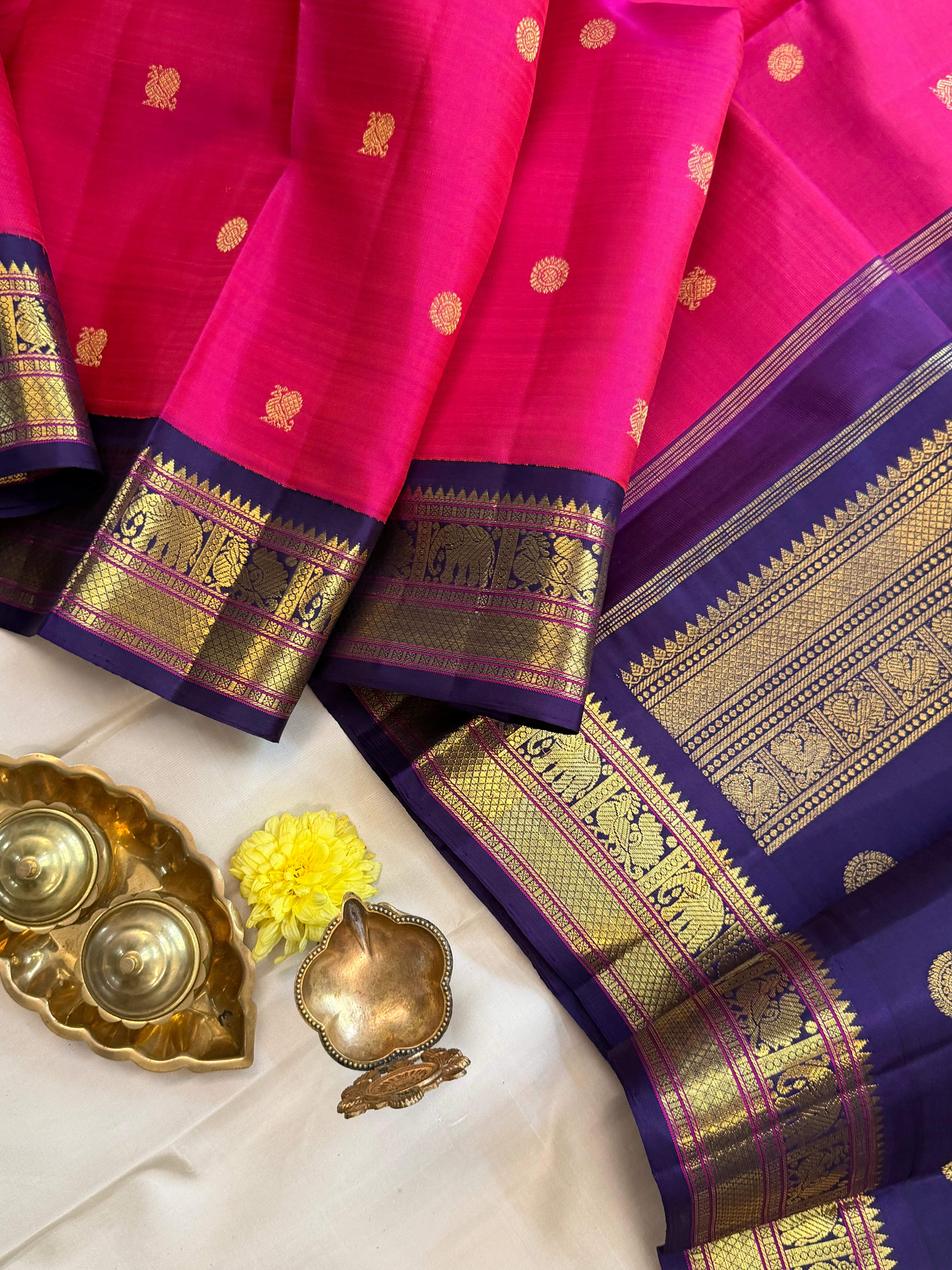 Korvai Varamahalakshmi edit : Double tone pink Korvai Kanjipuram silk saree