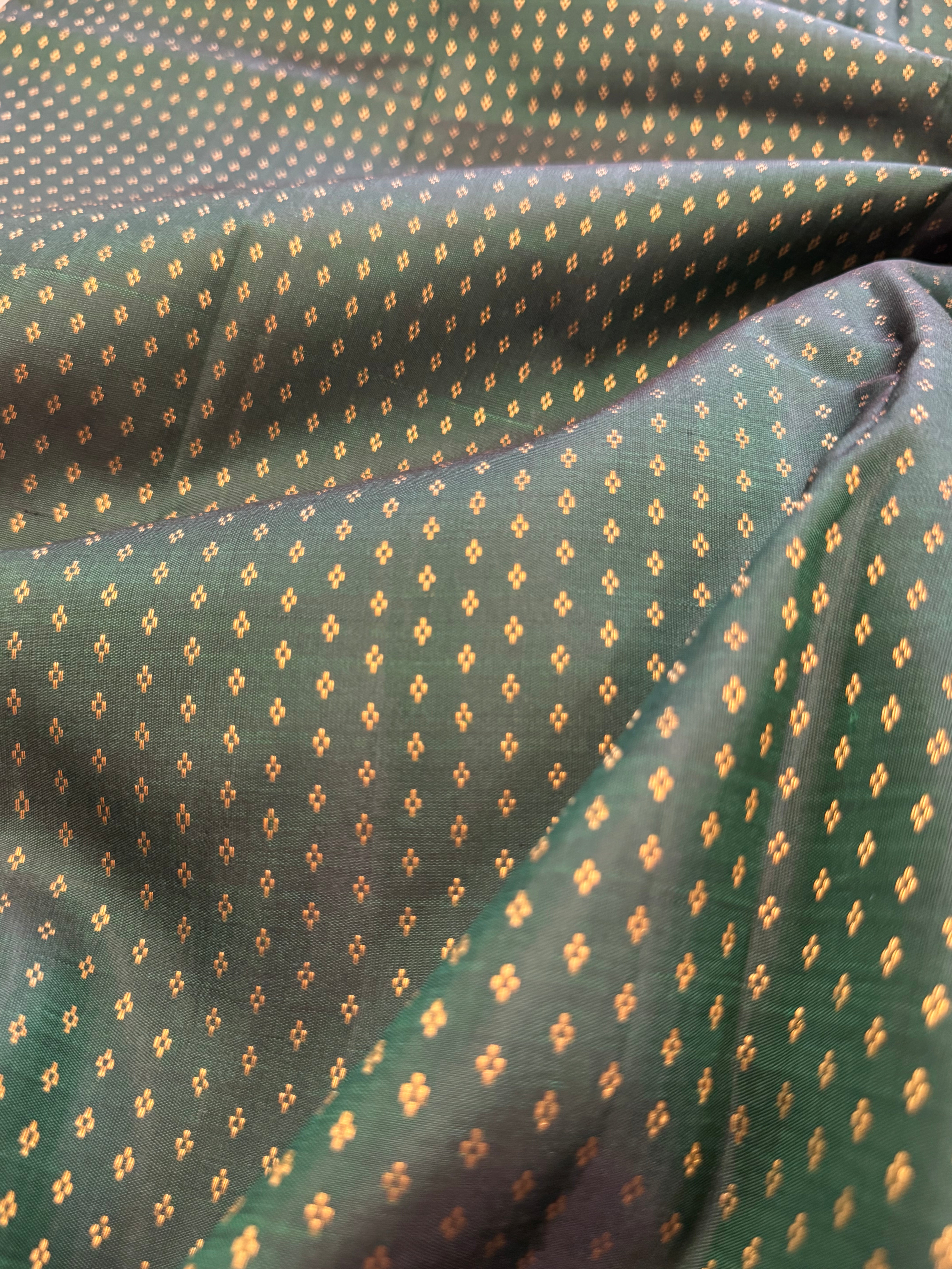 Dark green zari butta / Kanjipuram blouse fabric (per metre)