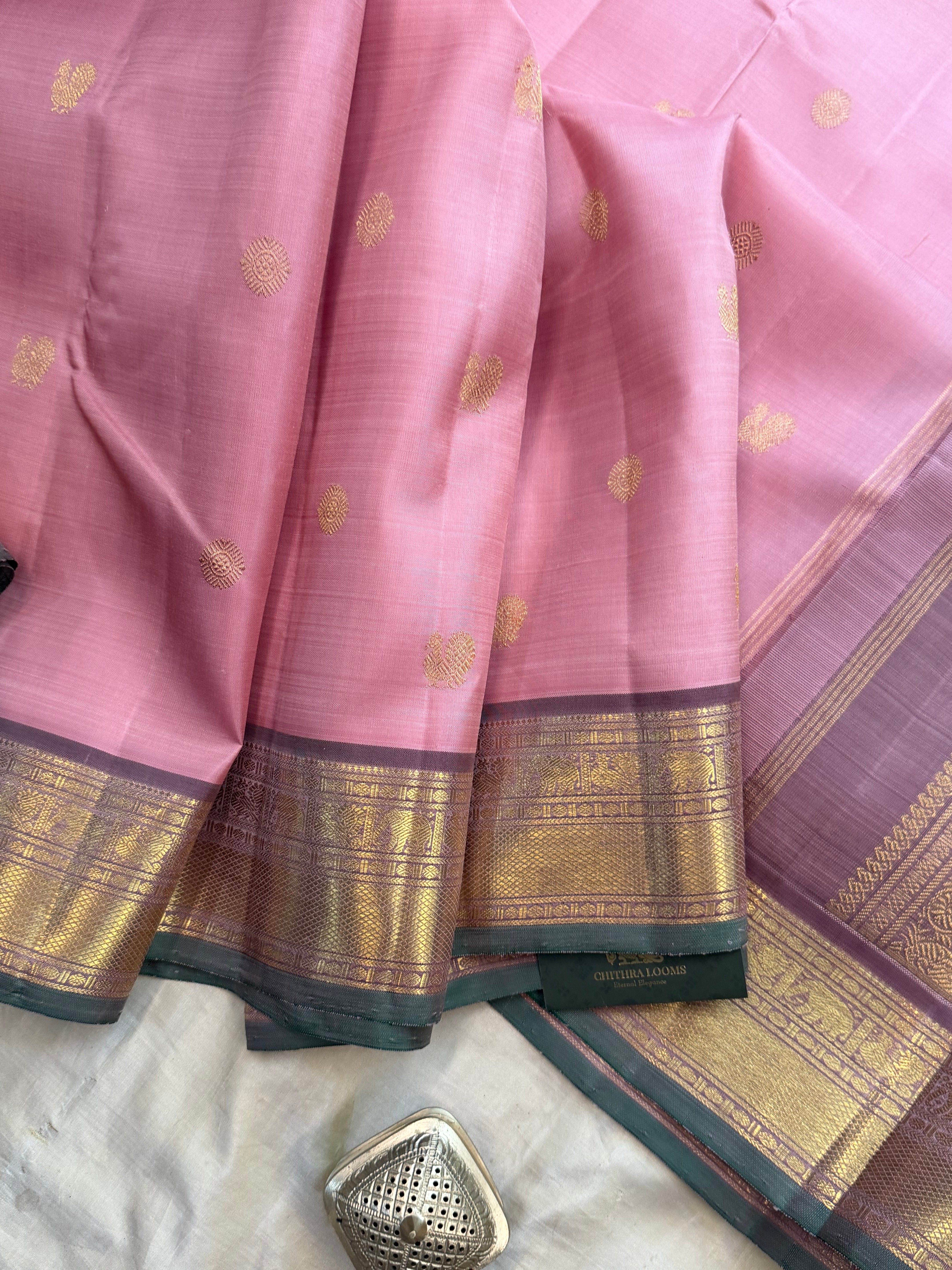 Moha : pastel blush pink pure Zari Kanjipuram silk