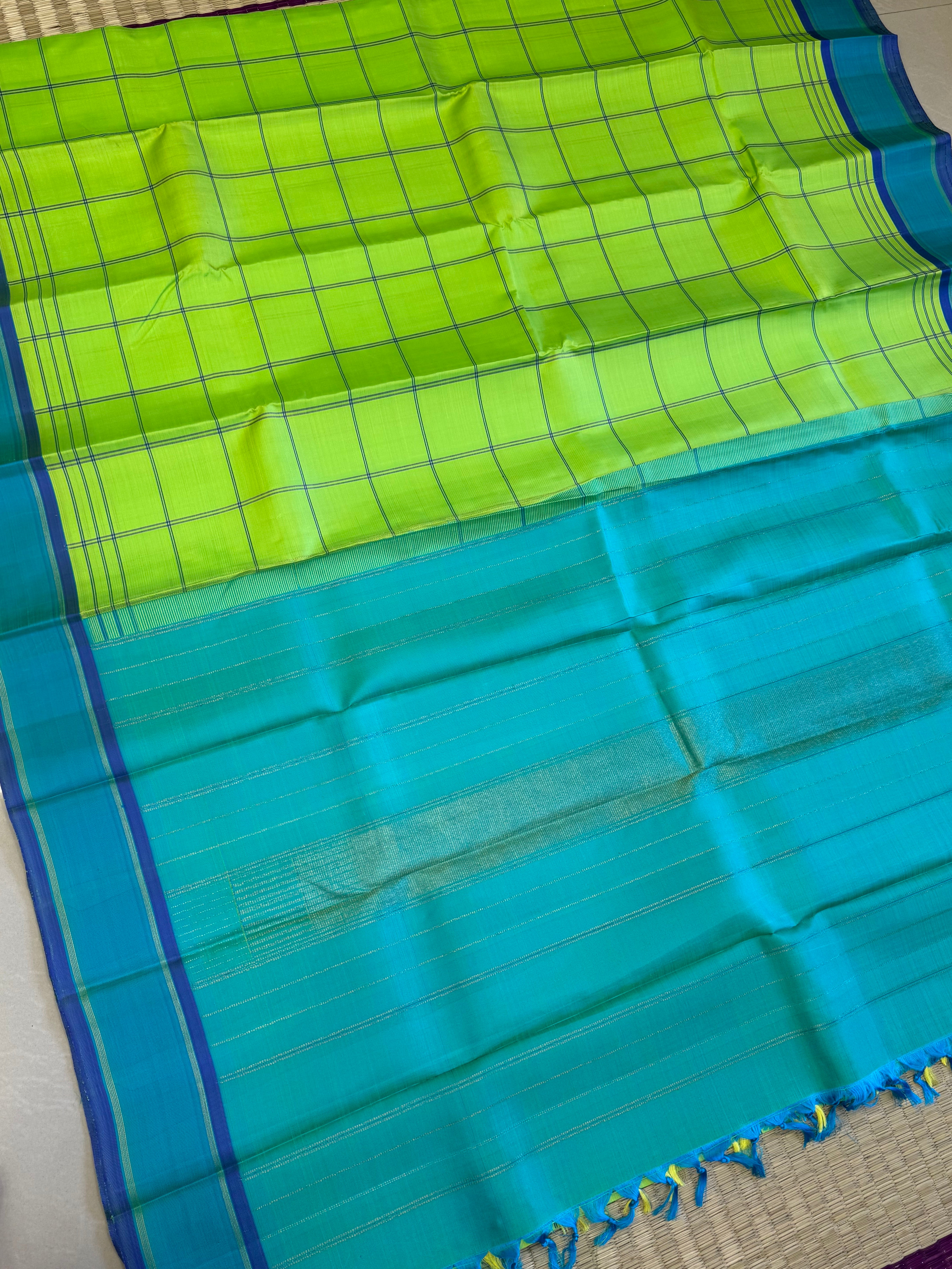 Lime green kattam   - clearance sale / kanjipuram silk