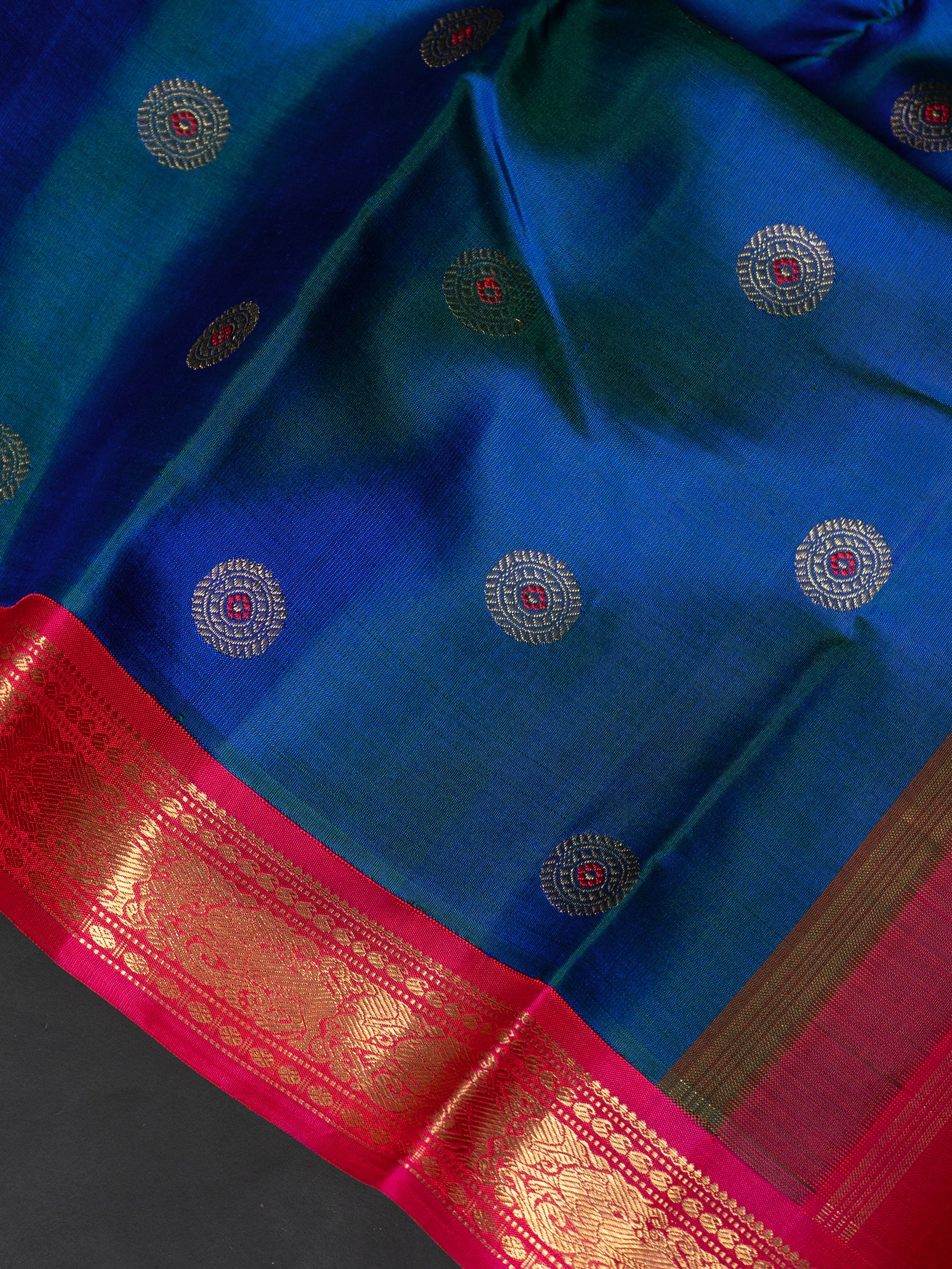 Mayilkazhuthu blue and  meenakari butta kai korvai/ Kanjipuram Silk Saree CLSA10047