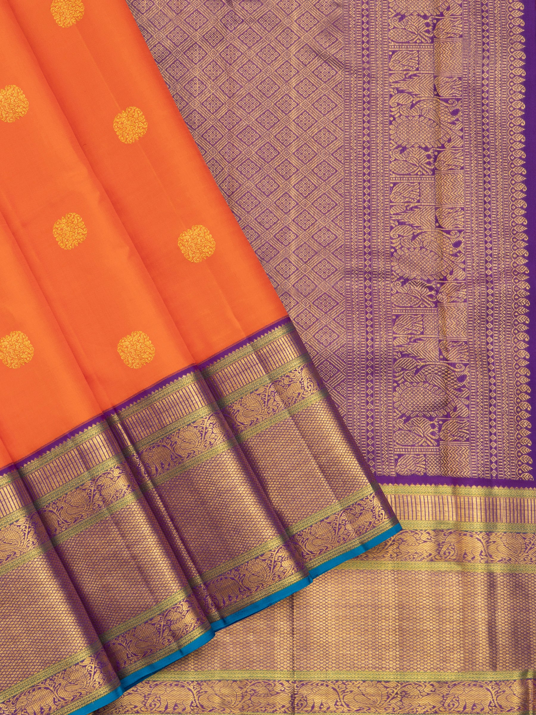 Green and purple evening and morning border / Arani Silk Saree CLSA10168