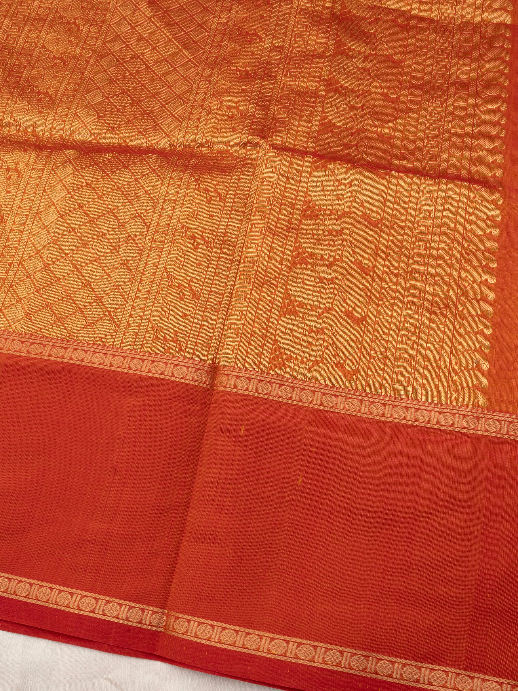 Rustic orange veldhari border butta/ Silk Cotton Saree CLSA10244
