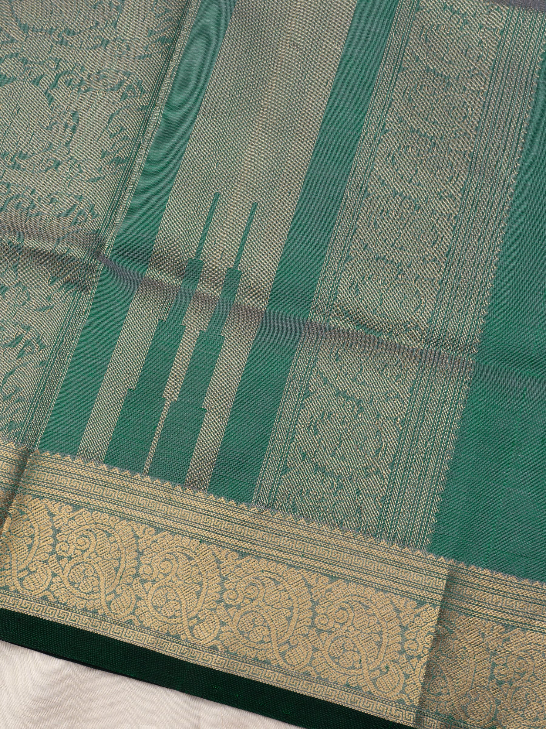 Muted teal green tamarai butta / Silk Cotton Saree CLSA10194