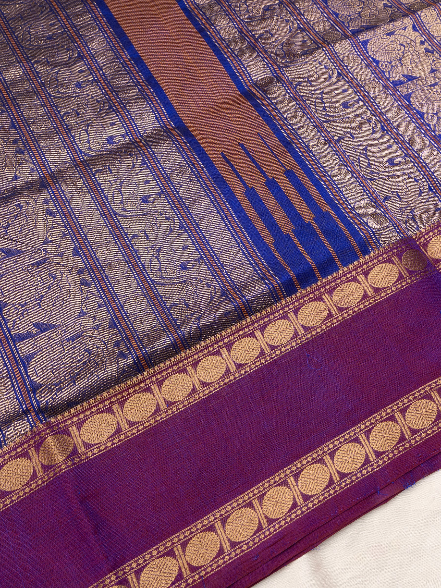 Ms blue veldhari rettapet border/ Silk Cotton Saree CLSA10200