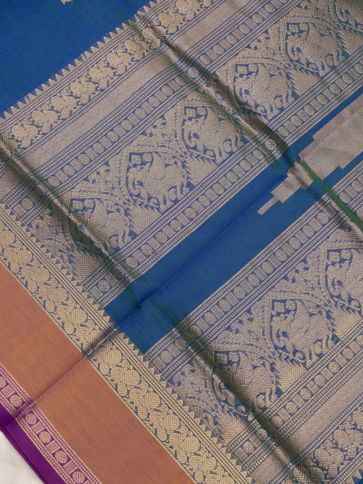 Rama blue rettapet border/ Silk Cotton Saree CLSA10207