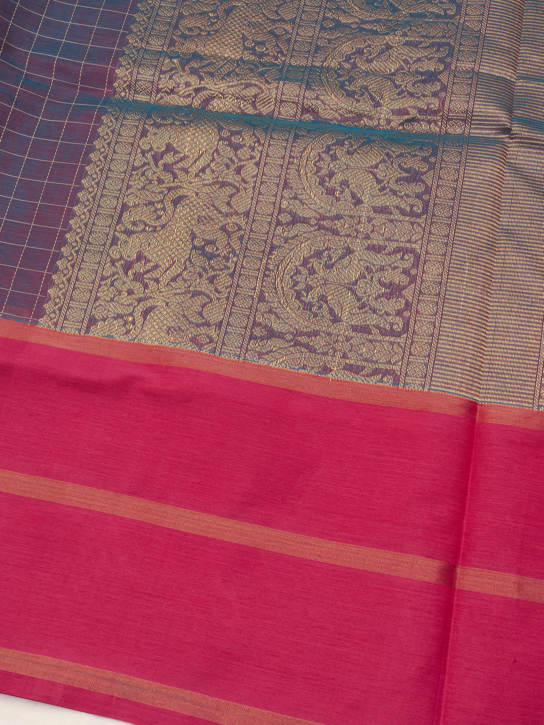 Pastel lavender kattam and pink double border / Silk Cotton Saree CLSA10219