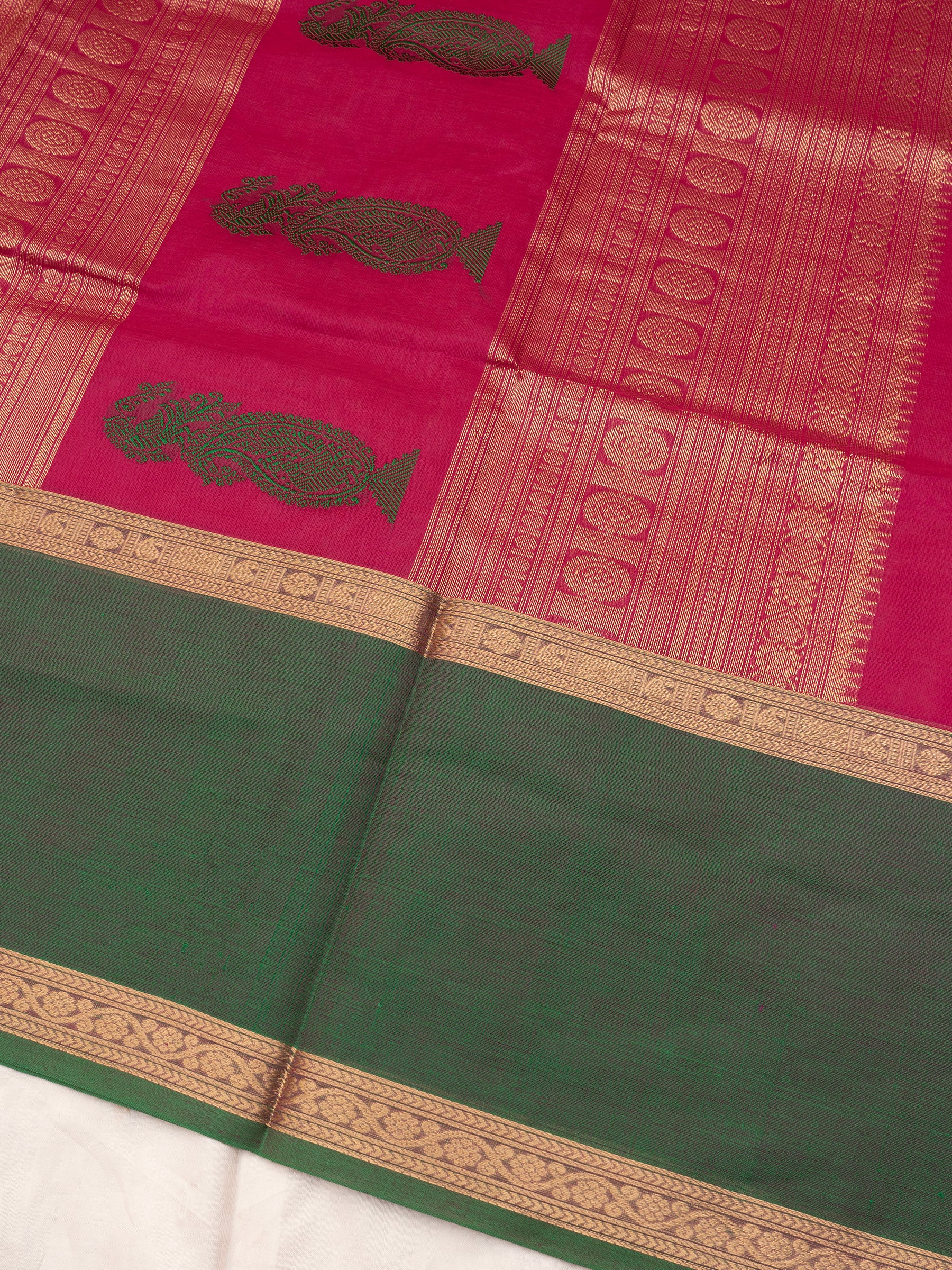 Pink kattam green long border/ Silk Cotton CLSA10245