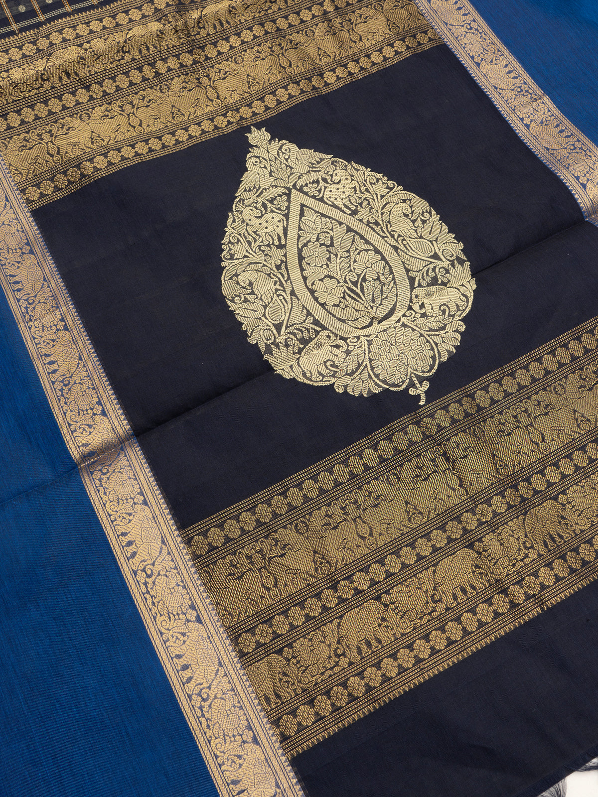 Deep blue long border /Silk Cotton Saree CLSA10271
